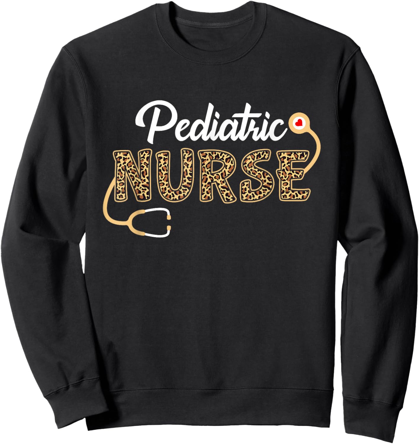 Pediatric Nurse Leopard Print Stethoscope Heart Nursing Sweatshirt - Sweatshirt | Black