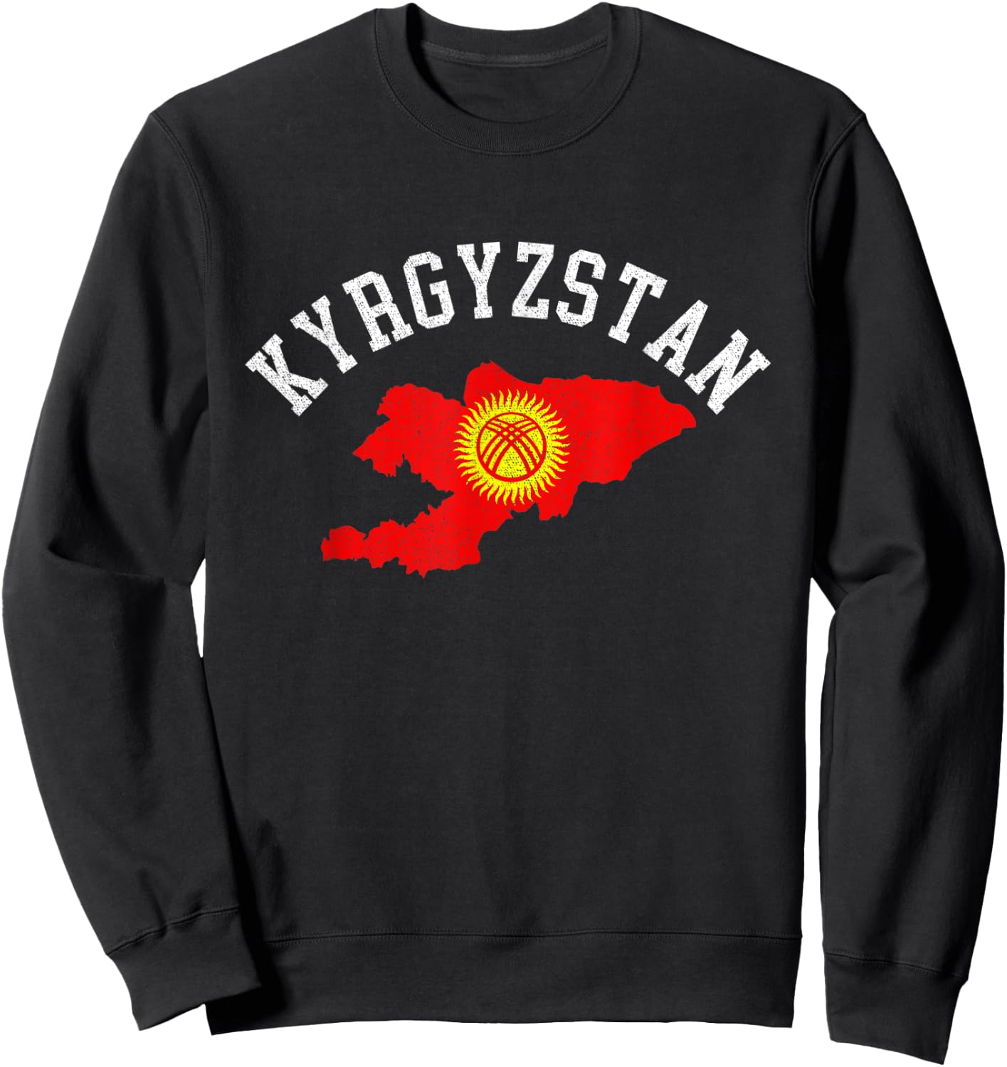 Patriotic Men Women Kyrgyzstan Flag Map Distressed Sweatshirt - Sweatshirt | Black