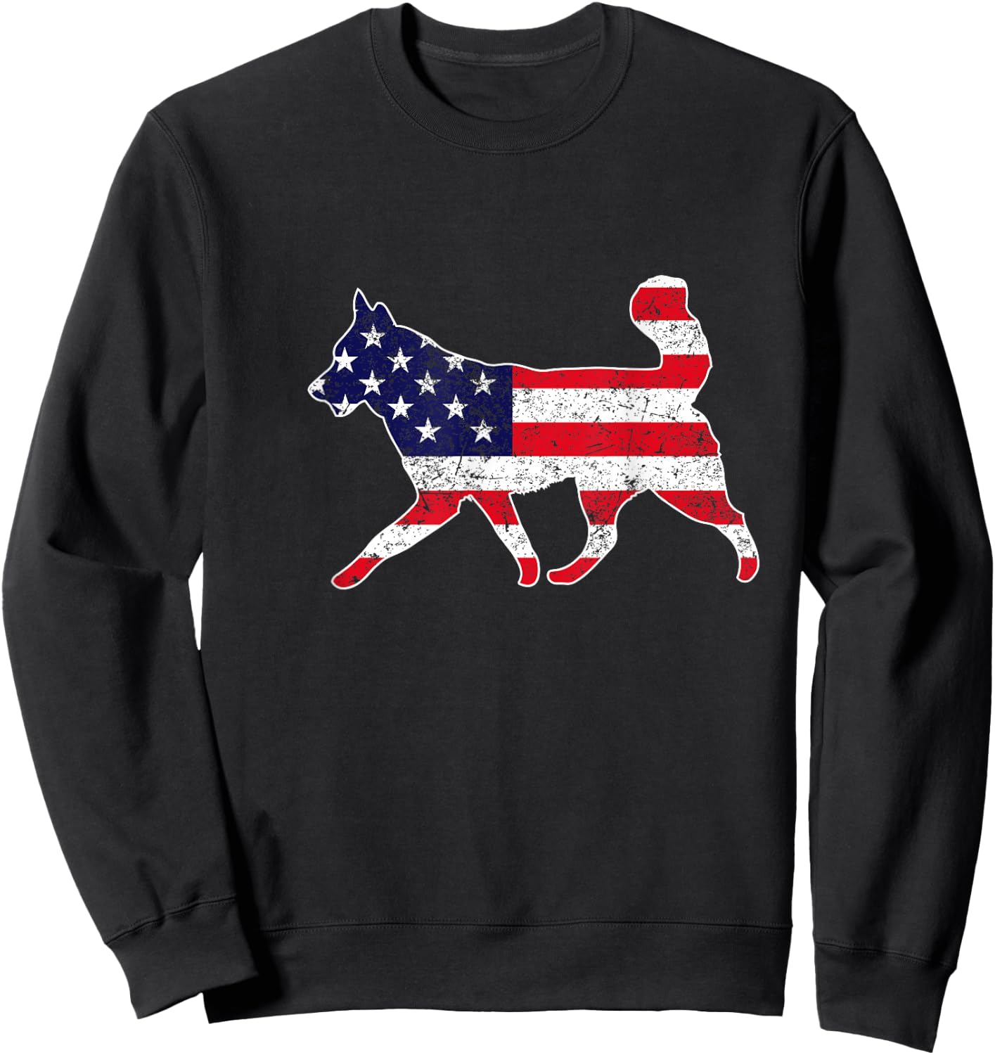 4th Of July Siberian Husky Dog Graphic Patriotic USA Flag Sweatshirt - Sweatshirt | Black