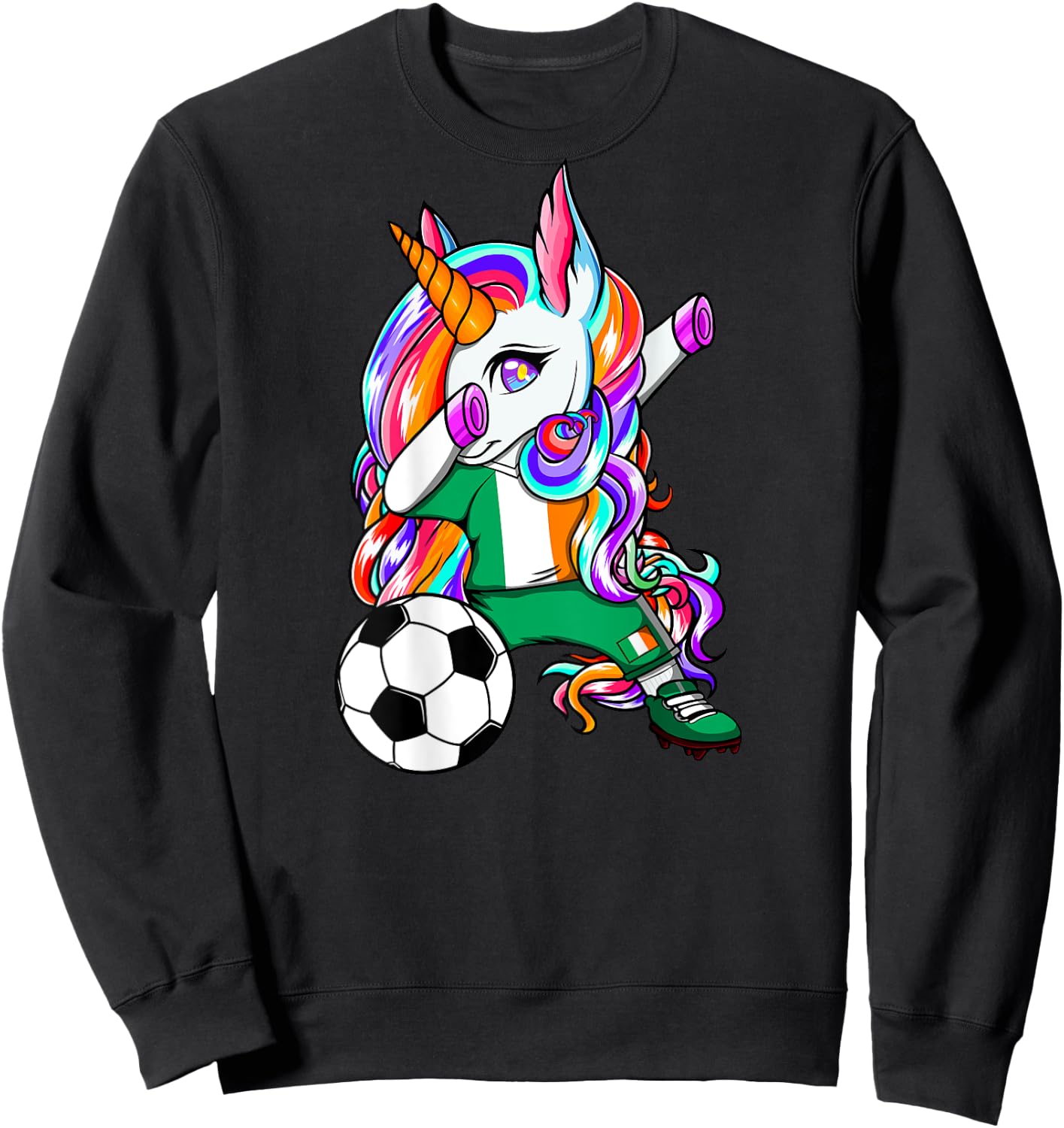 Dabbing Unicorn Ireland Soccer Lovers Jersey Irish Football Sweatshirt - Sweatshirt | Black