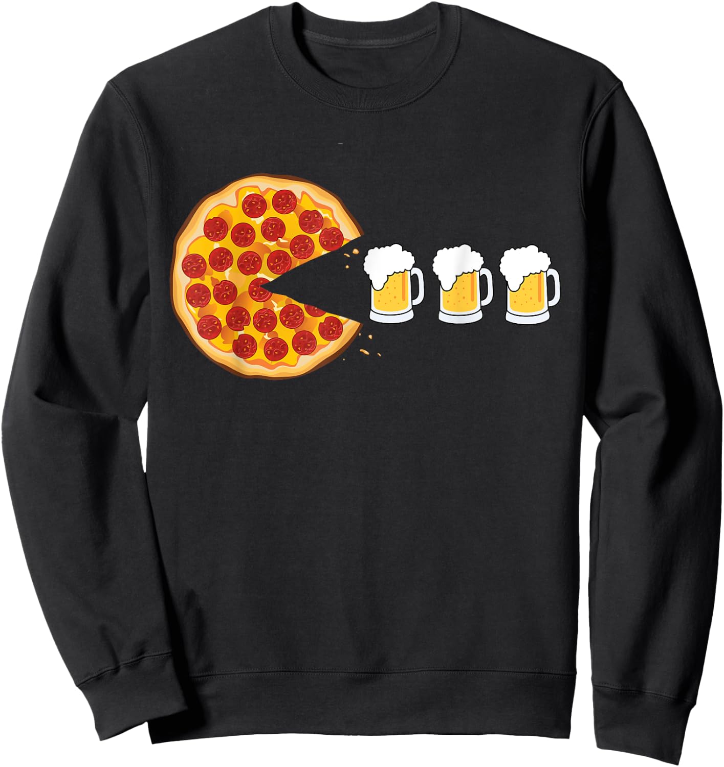 Pepperoni Pizza Chomping Draft Beer Funny Pizza Sweatshirt - Sweatshirt | Black