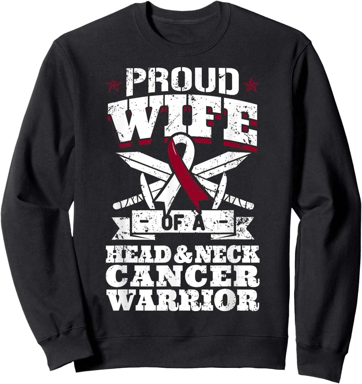 Proud Wife Of A Head & Neck Cancer Warrior Awareness Ribbon Sweatshirt - Sweatshirt | Black