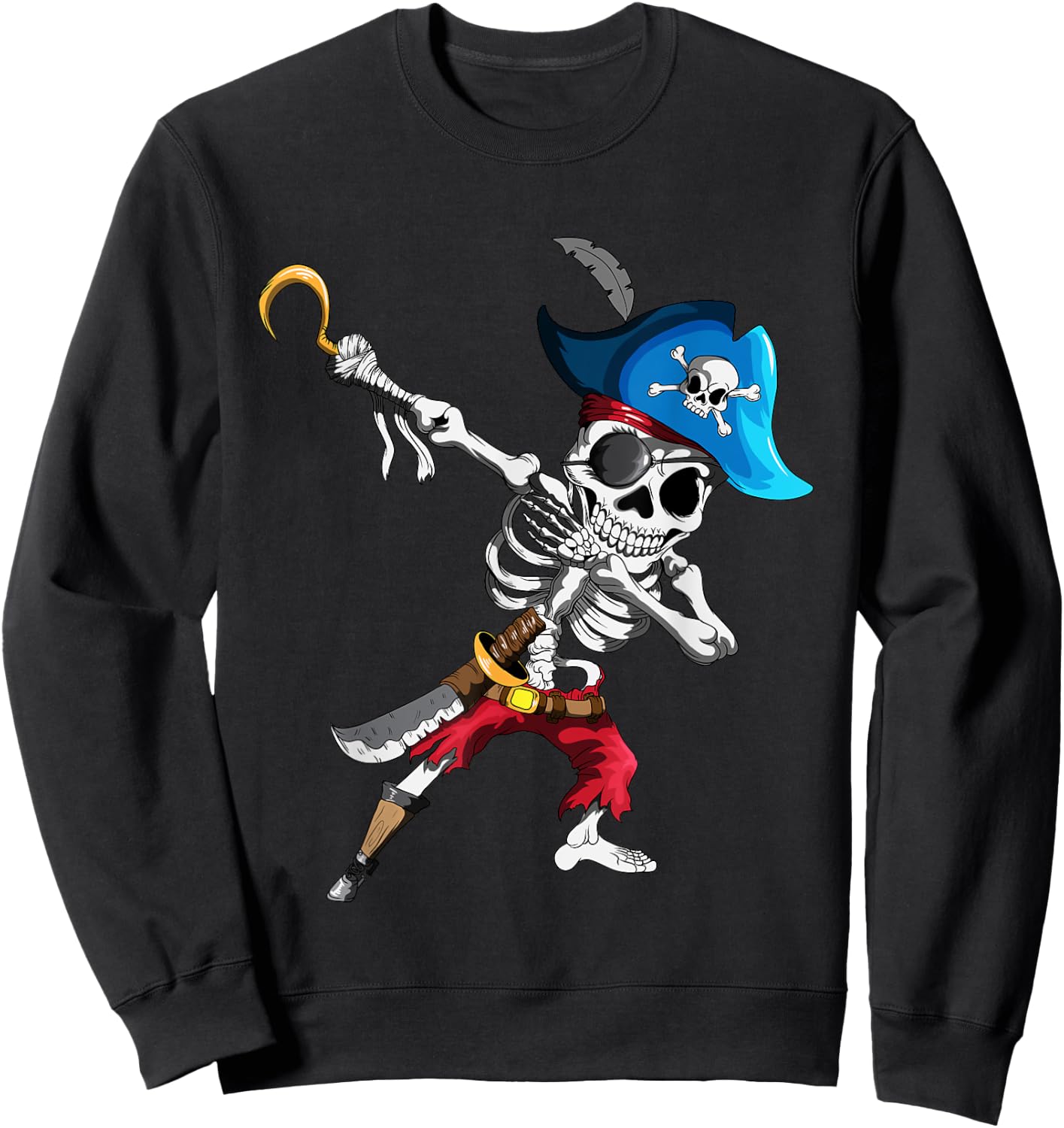 Dabbing Pirates Skeleton Eye Flap Pirate Ship Halloween Sweatshirt - Sweatshirt | Black