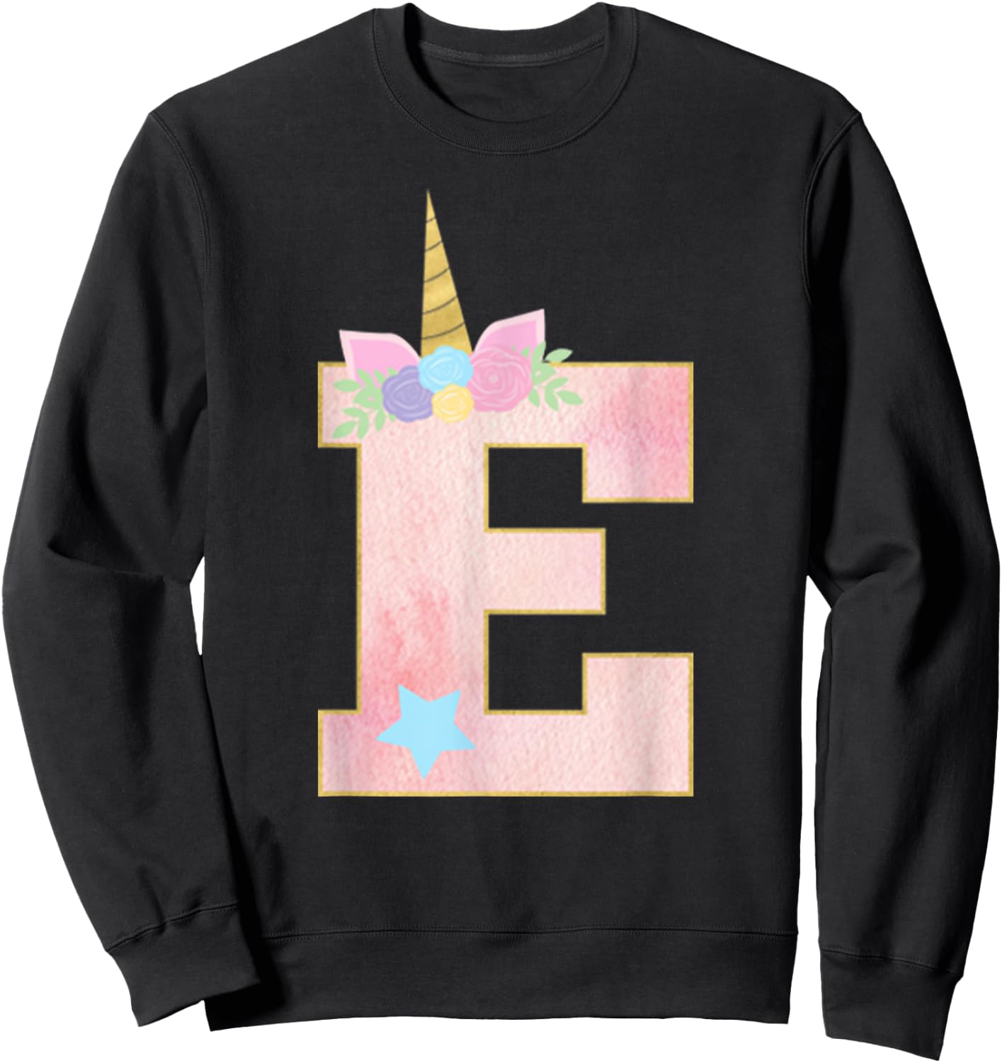 Initial Letter E Unicorn Monogram for Girls Unicorn Birthday Sweatshirt - Sweatshirt | Black