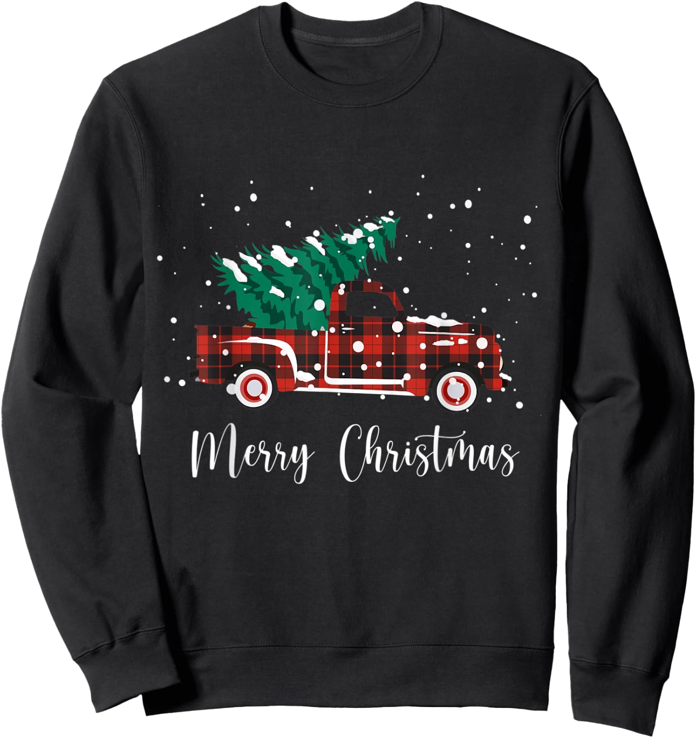 Merry Christmas Buffalo Truck Tree Red Plaid Sweatshirt - Sweatshirt | Black