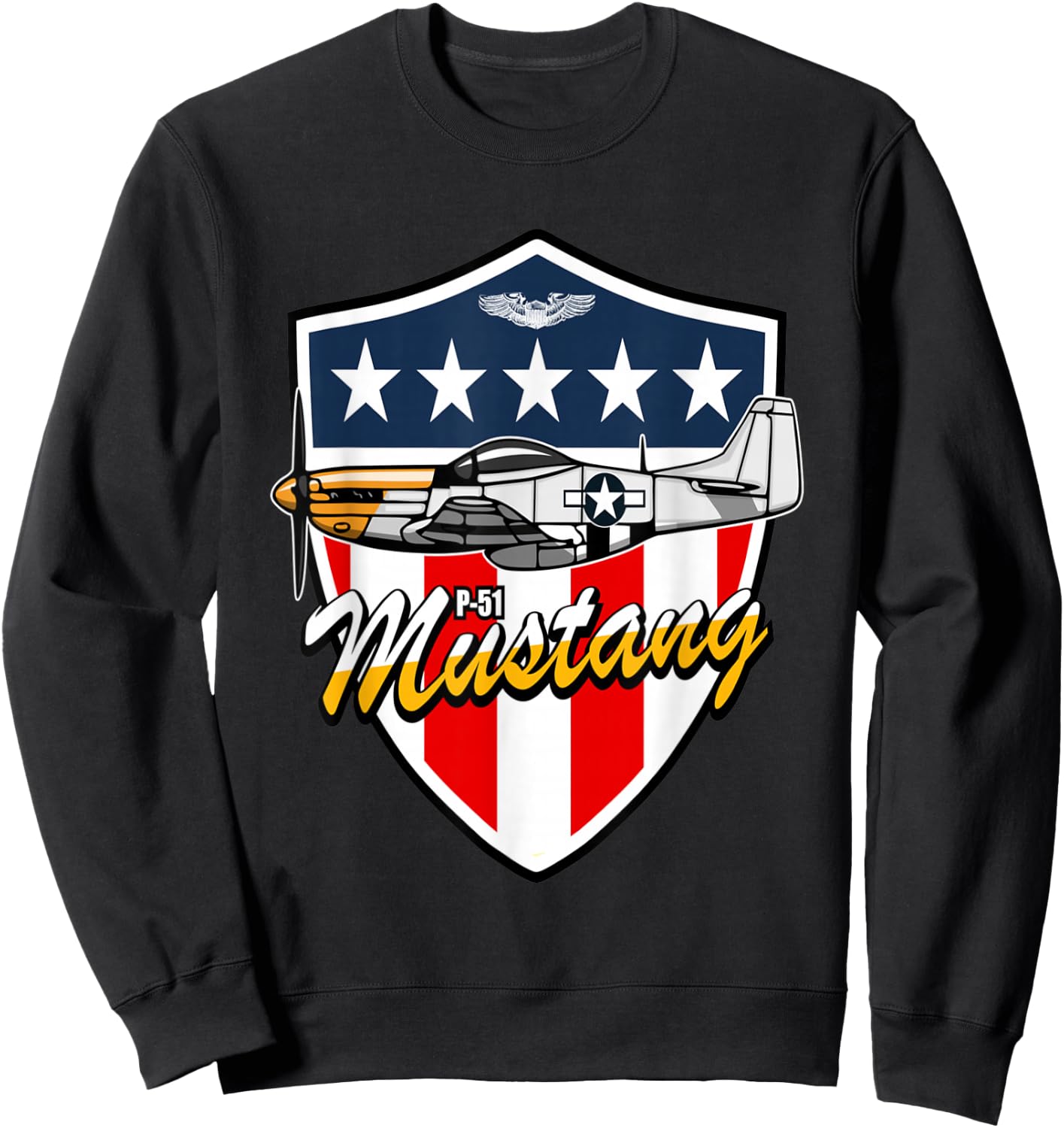 P-51 Mustang WWII Fighter Plane US Military Aviation History Sweatshirt - Sweatshirt | Black