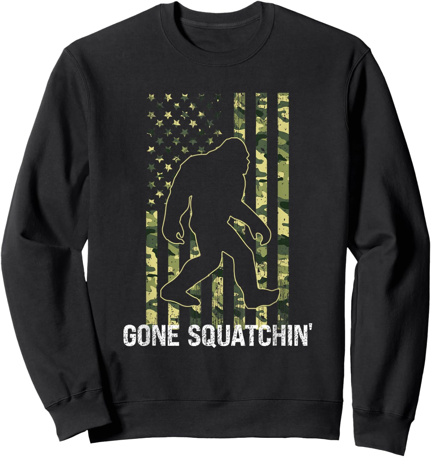 Gone Squatchin' Funny Bigfoot American Flag Camo Sasquatch Kids Men Sweatshirt - Sweatshirt | Black