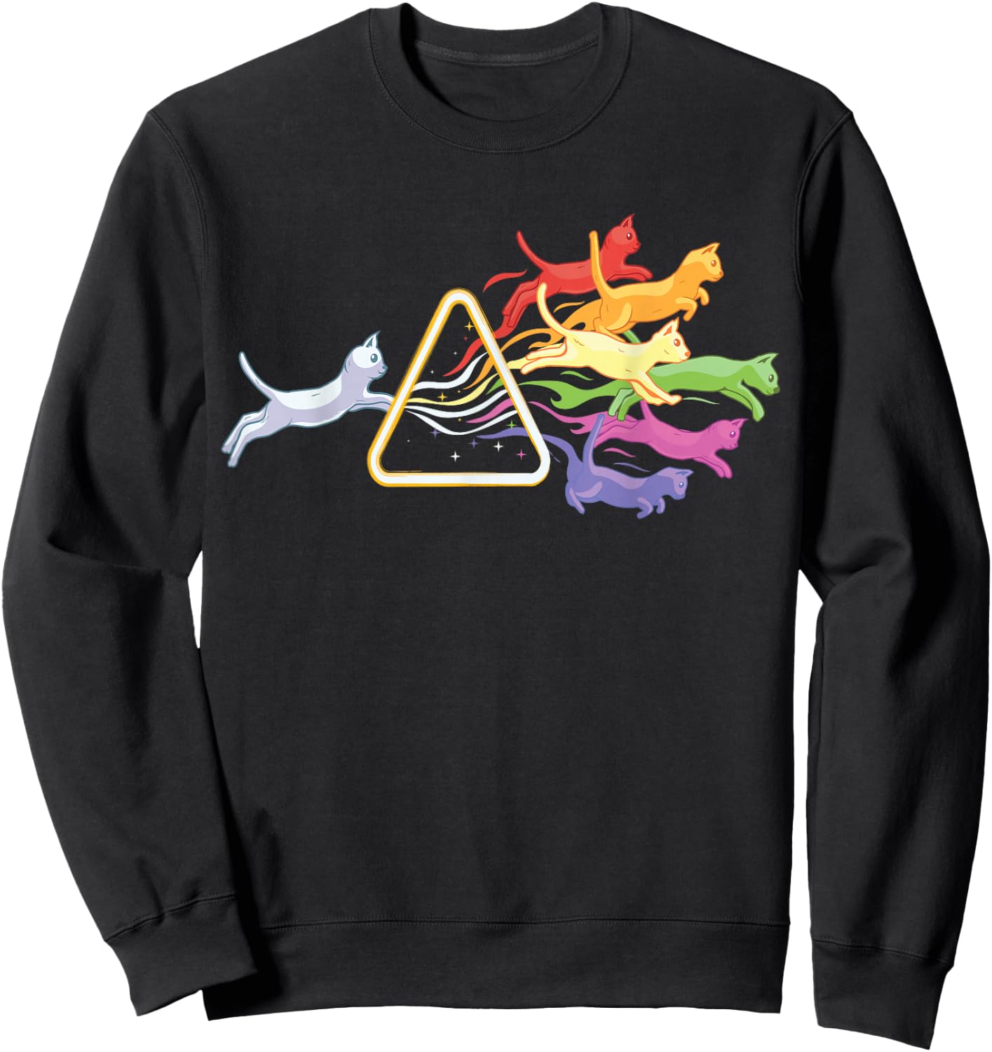 Cat Prism Rainbow Light Funny Physics Science Sweatshirt - Sweatshirt | Black