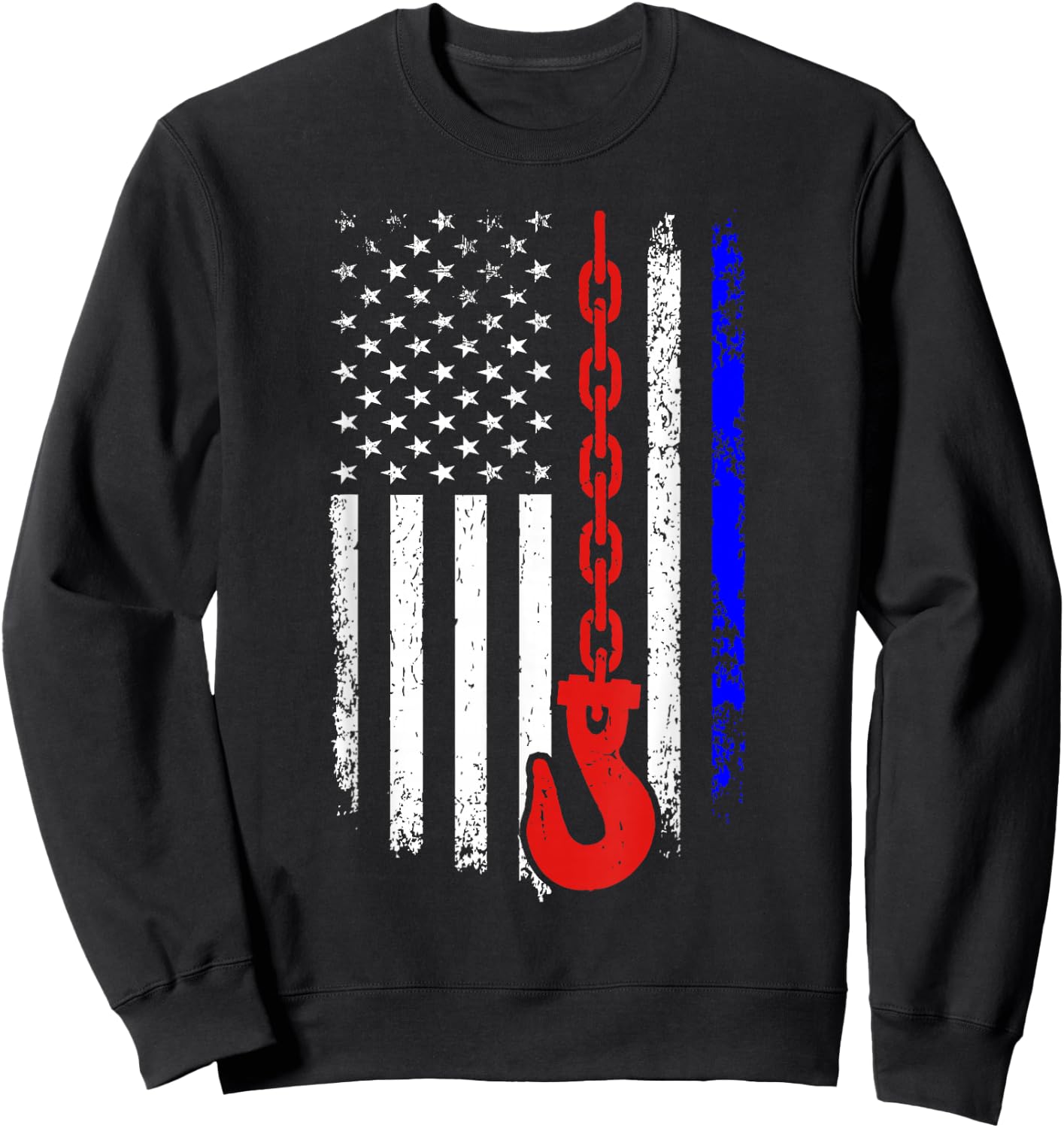 Tow Truck Driver American Flag 4th of July Patriotic USA Sweatshirt - Sweatshirt | Black