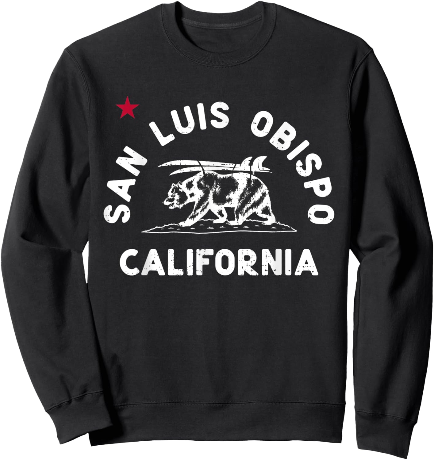 San Luis Obispo California Beach Flag Bear Surf CA Vintage Women Sweatshirt - Sweatshirt | Black