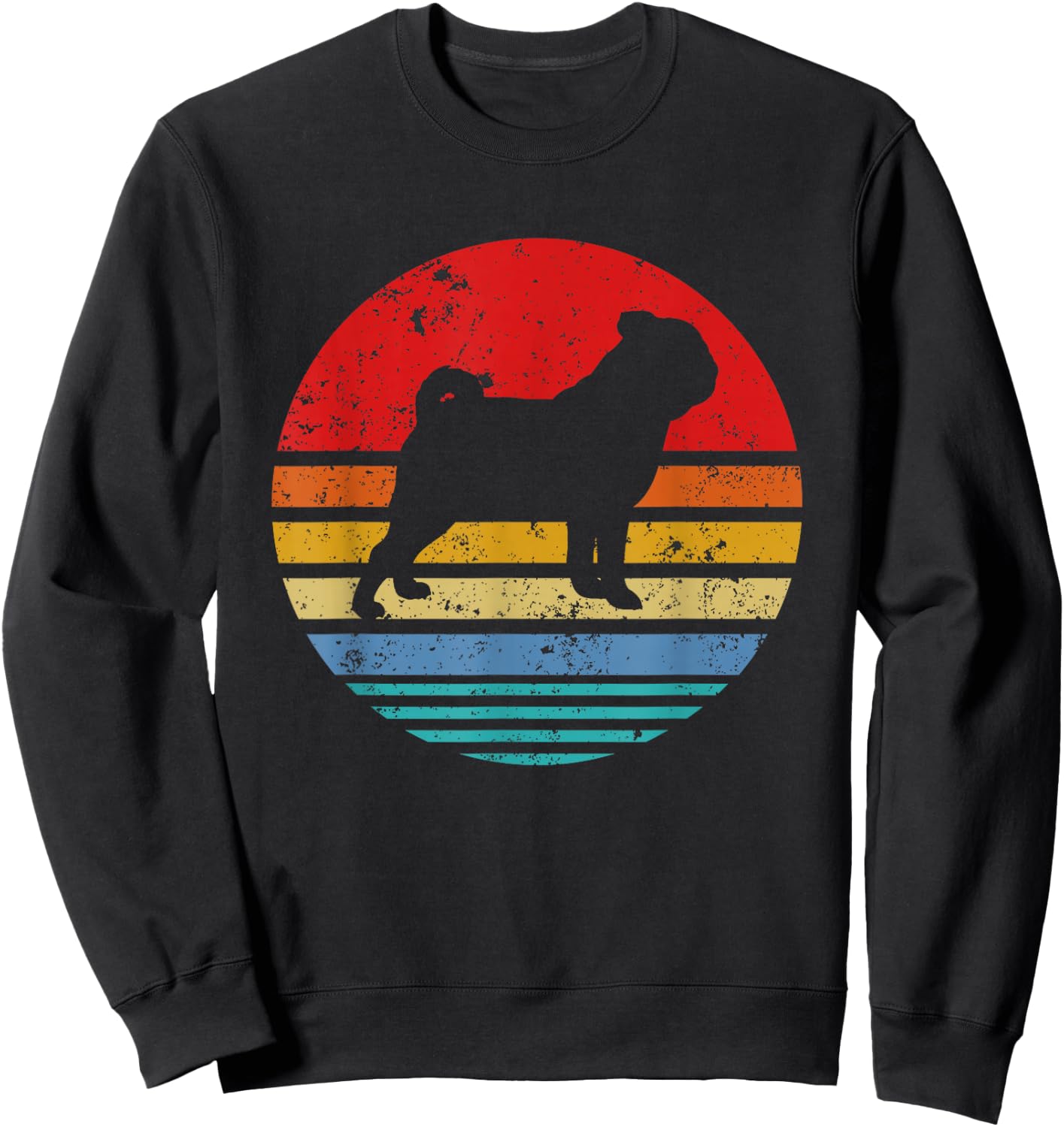 Pug Retro Sunset Distressed Mom Dad Dog Lover Gift Men Women Girls Kids Sweatshirt - Sweatshirt | Black