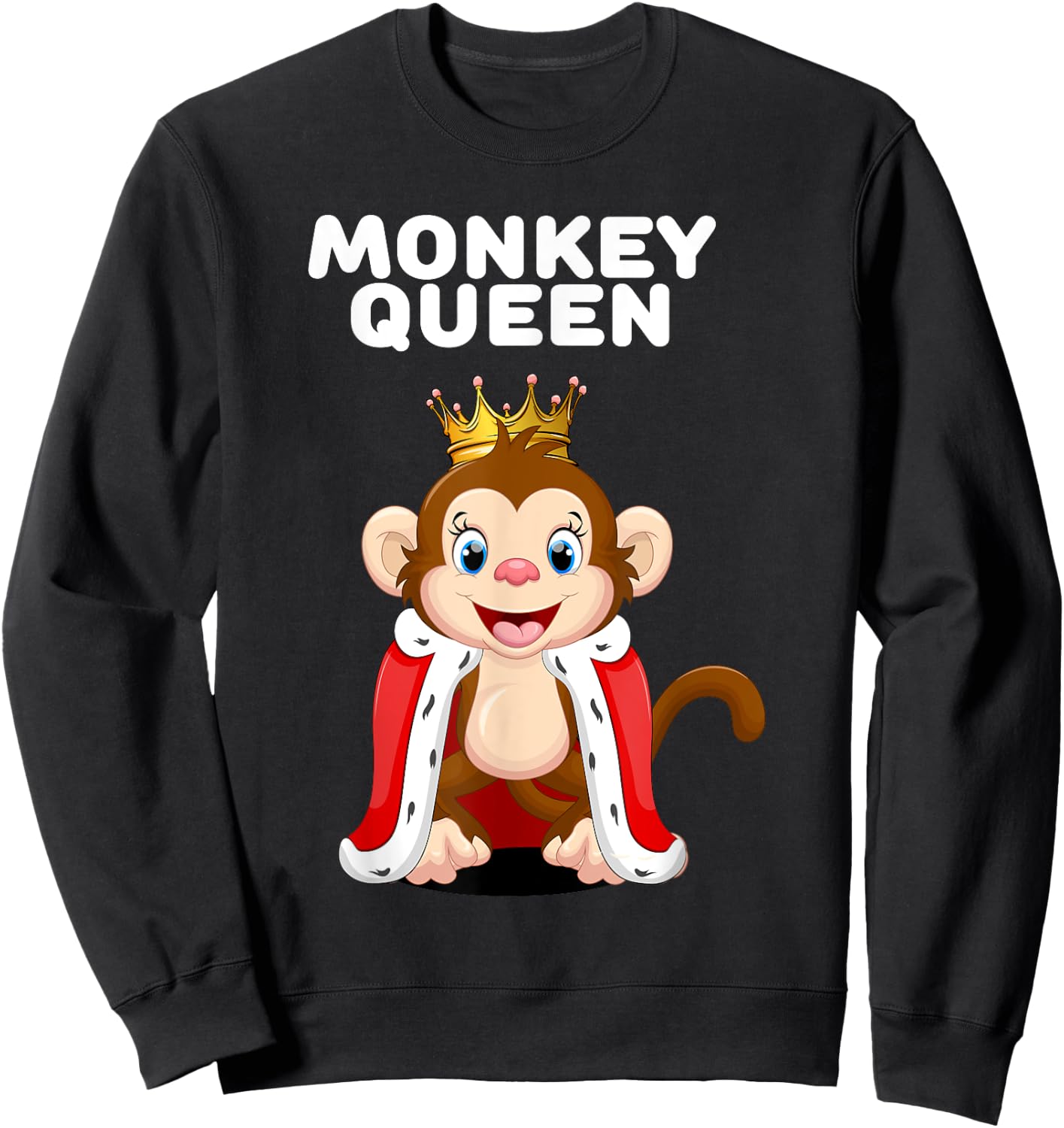 Monkey Shirts for Girls Monkey Queen | Black Cartoon Monkey Sweatshirt - Sweatshirt | Black