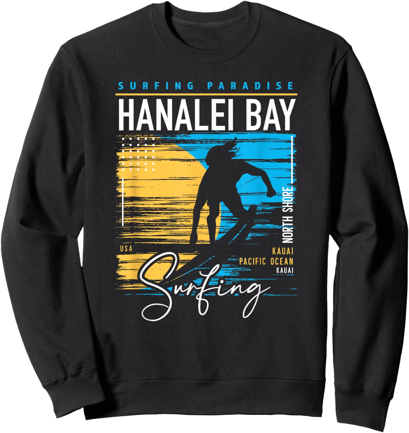 Retro Hanalei Bay Kauai North Shore Surfing Surf Hawaii Sweatshirt - Sweatshirt | Black