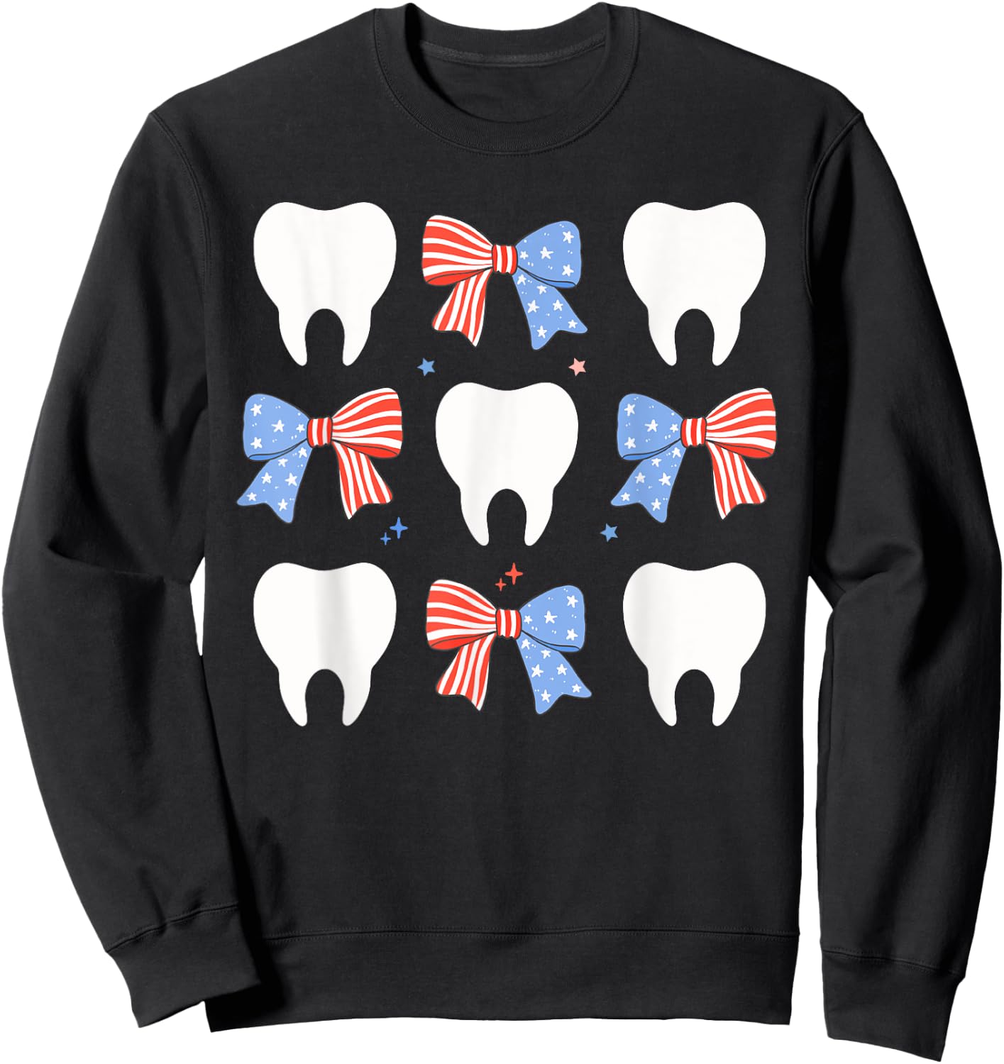 Coquette Bows Teeth Dentist Funny 4th Of July Patriotic Sweatshirt - Sweatshirt | Black