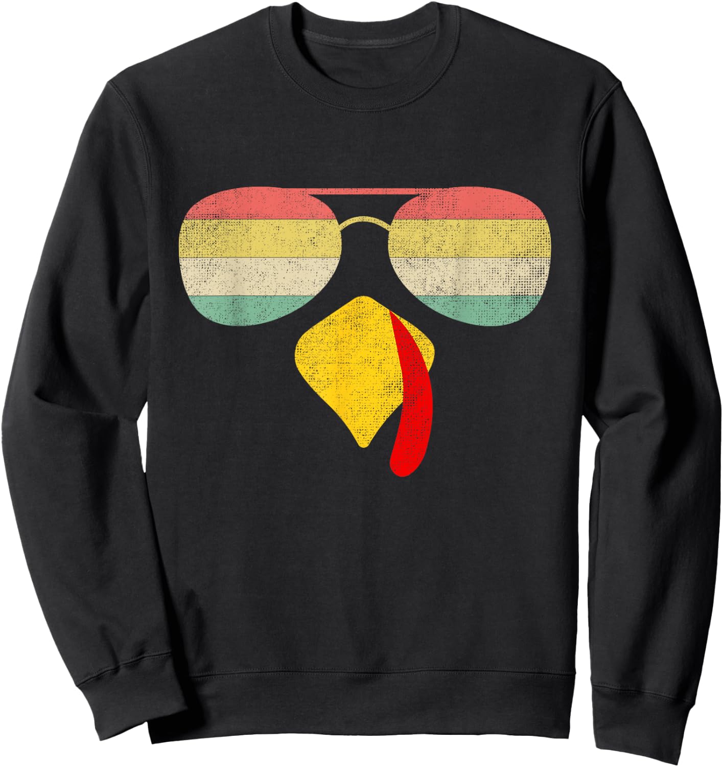 Vintage Turkey Face Thanksgiving With Sunglasses Boys Girls Sweatshirt - Sweatshirt | Black