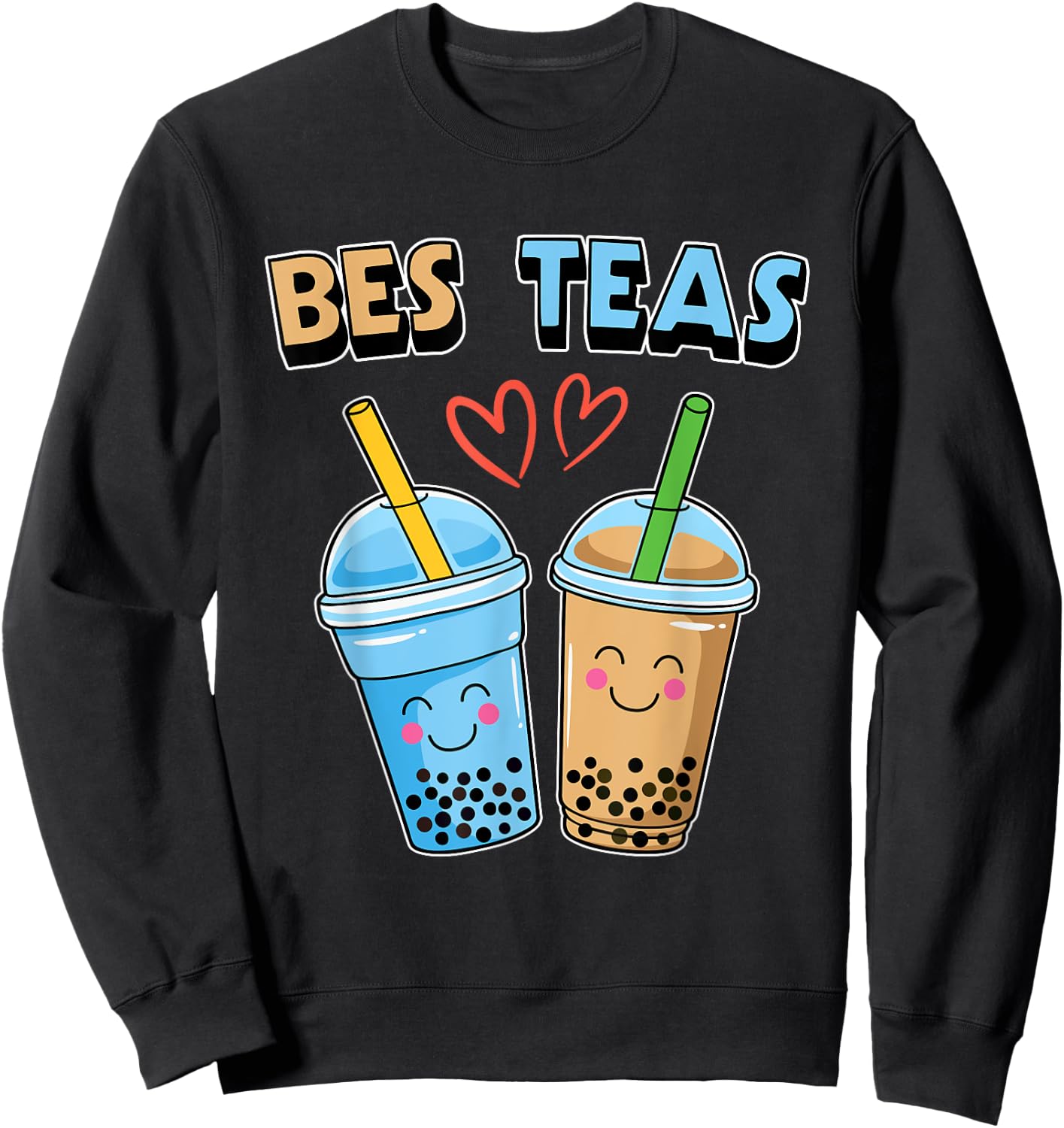 Boba Bubble Tea Bes Teas Kawaii Cute Bestie Blue and Brown Sweatshirt - Sweatshirt | Black