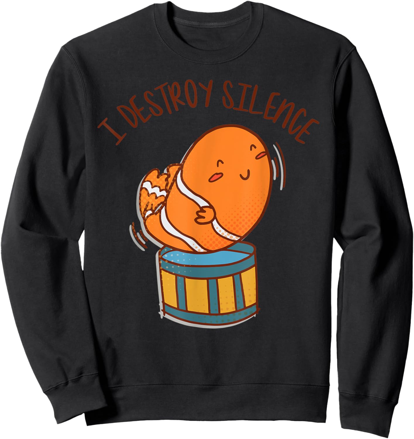 I Destroy Silence Rockstar Fish Playing Drums Musical Sea Sweatshirt - Sweatshirt | Black