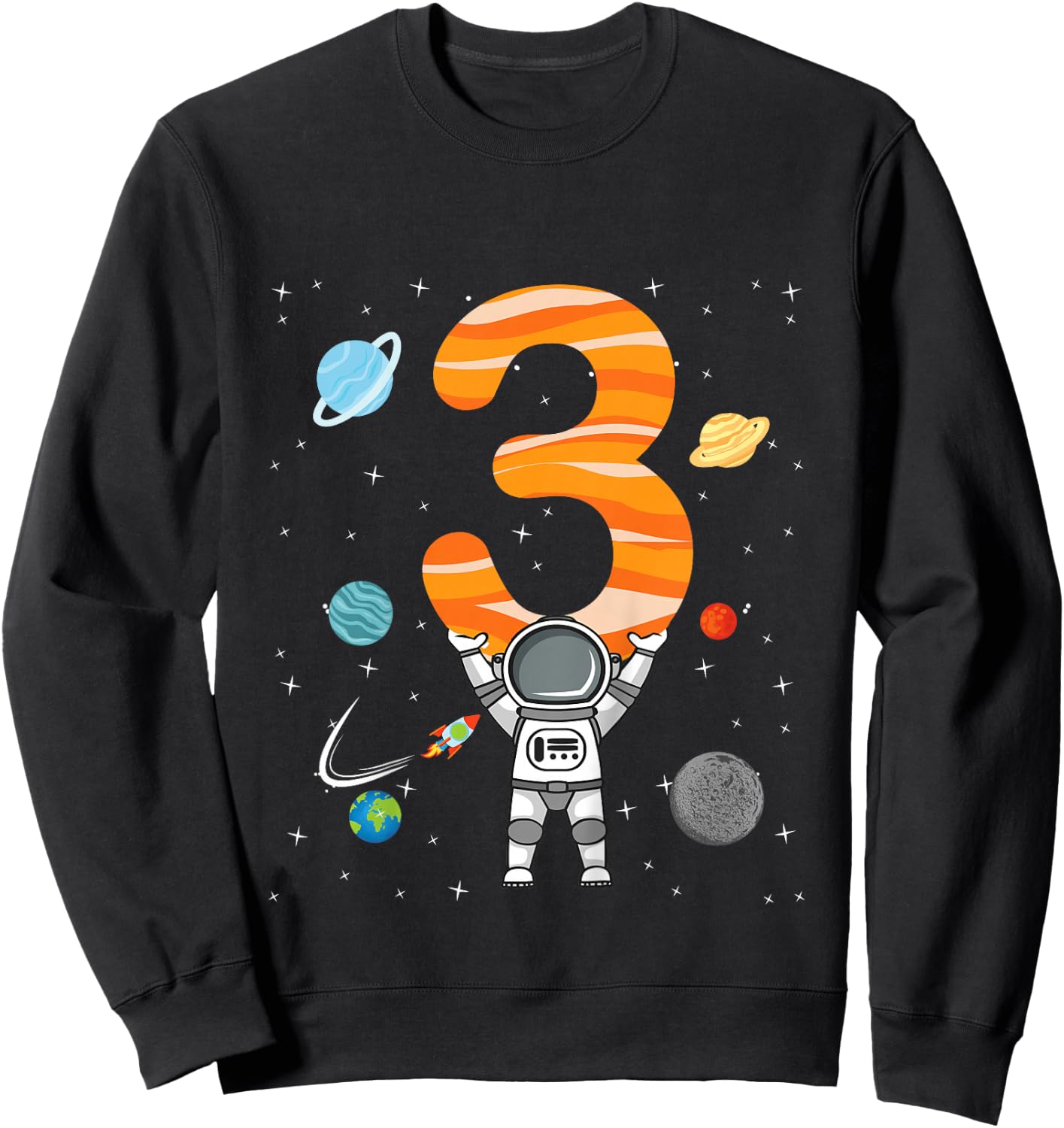 3rd Birthday Astronaut 3 Years Old Birthday Boy Gifts Sweatshirt - Sweatshirt | Black