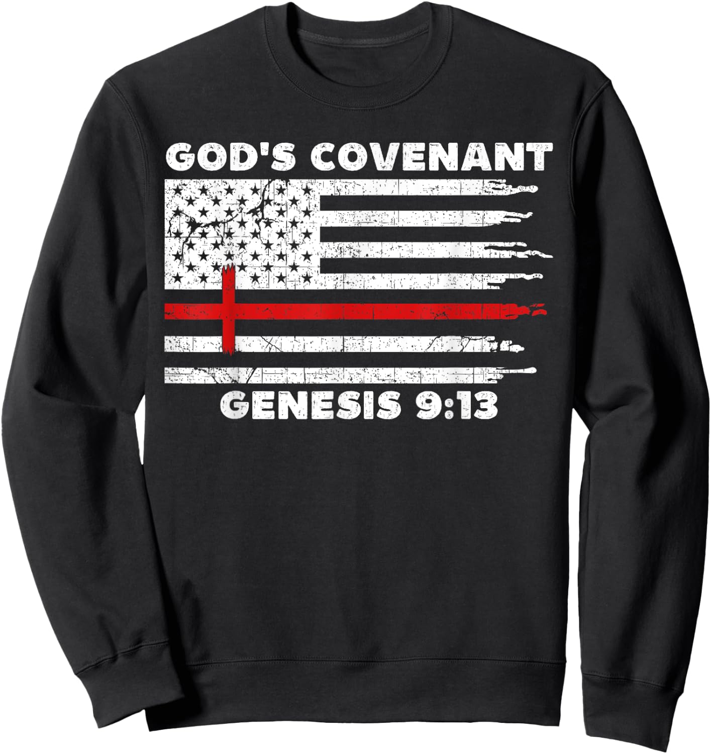 Gods Covenant Rainbow Genesis 9 13 Jesus Cross Bible Quote Sweatshirt - Sweatshirt | Black