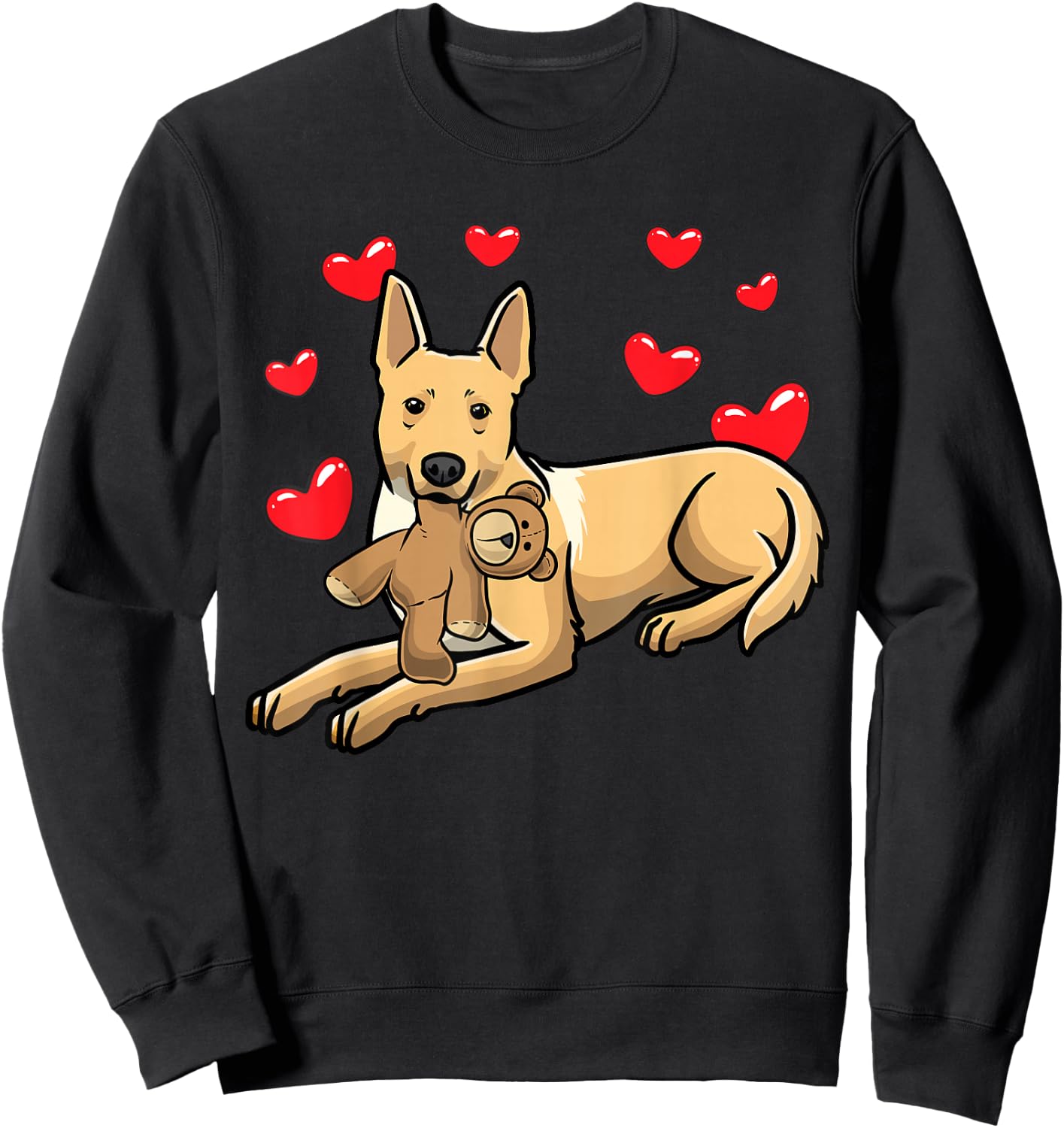 Carolina Dog Dog With Stuffed Animal And Hearts Sweatshirt - Sweatshirt | Black
