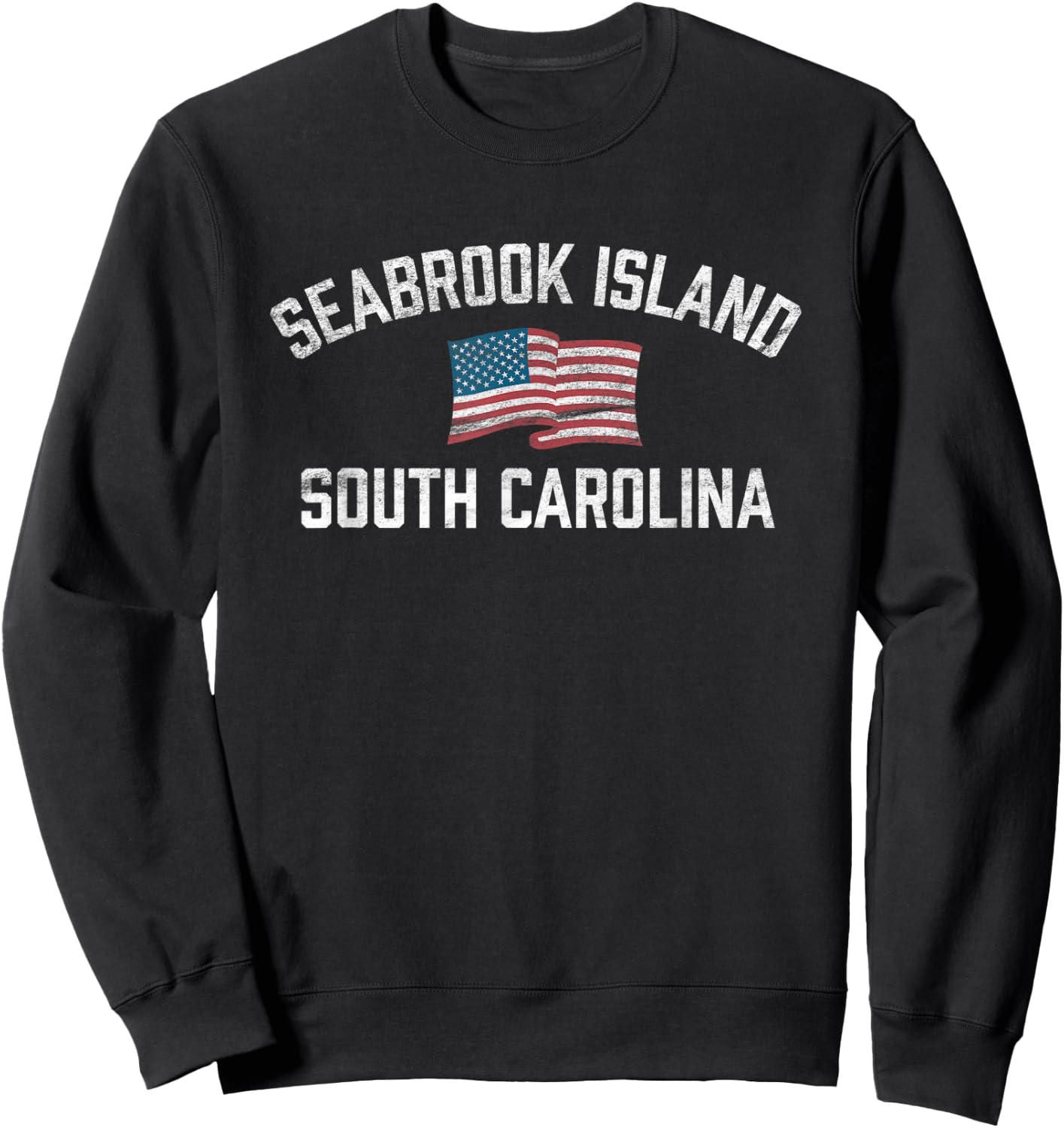 Seabrook Island South Carolina USA Flag White Vintage Women Kids Men Sweatshirt - Sweatshirt | Black