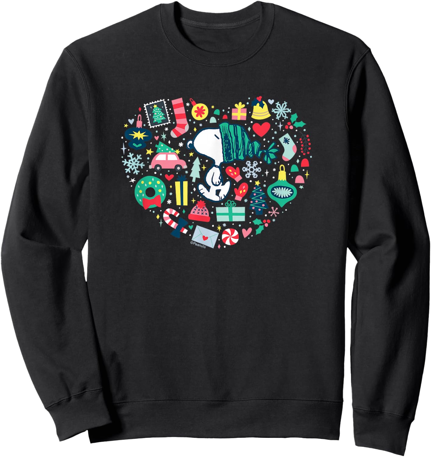 Peanuts - Snoopy Holiday Icons Heart Sweatshirt - Sweatshirt | Black