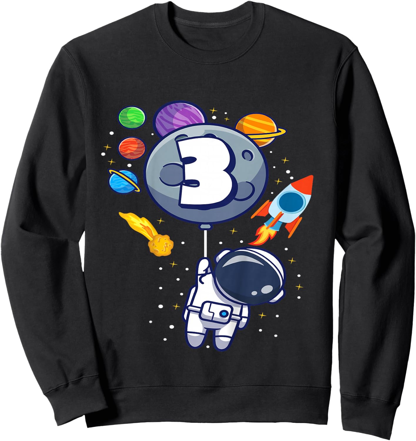 Kids Third Birthday Astronaut 3 Year Old Birthday Boy Sweatshirt - Sweatshirt | Black