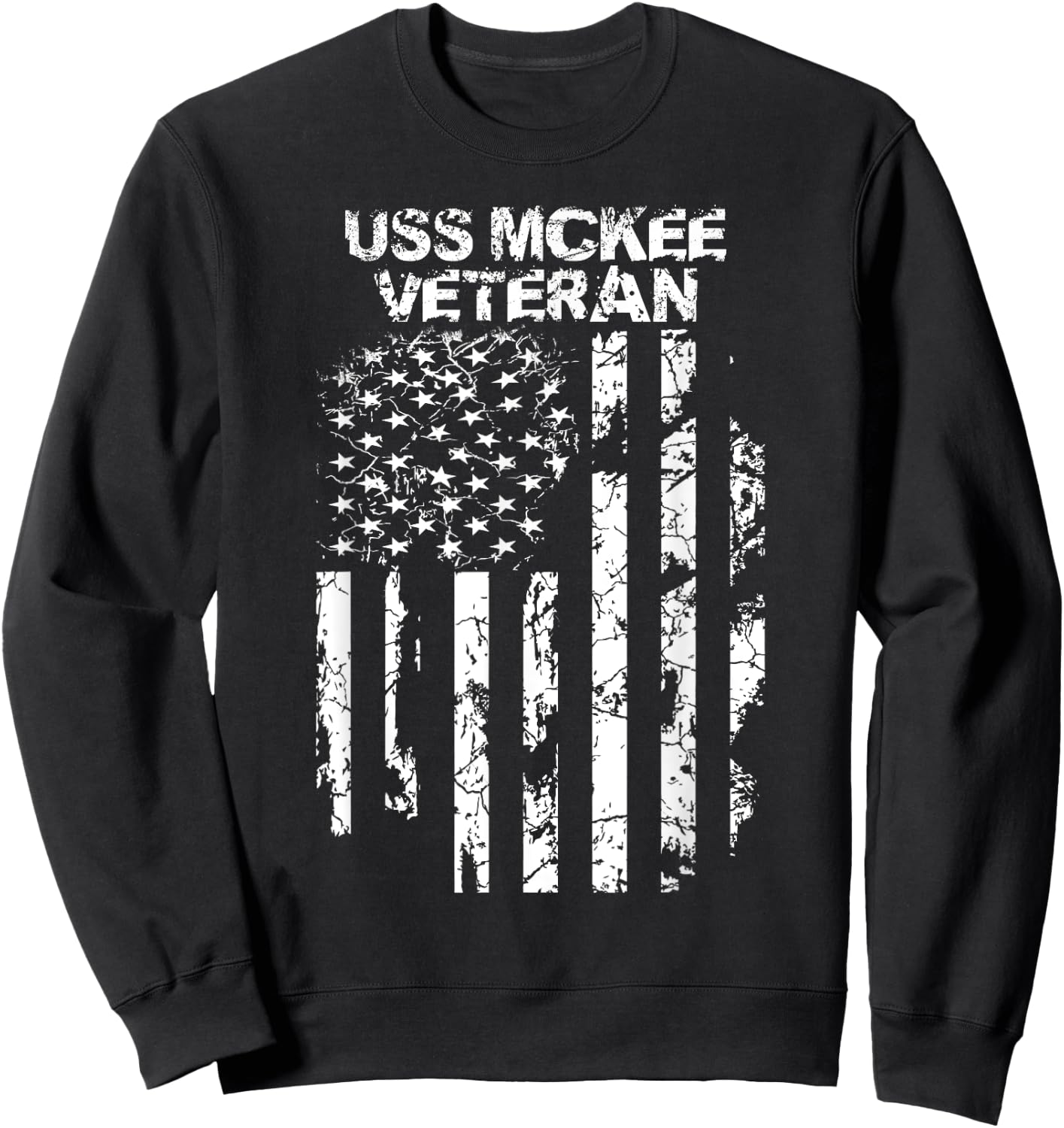USS McKee Military Veteran Distressed USA Flag Women Men Sweatshirt - Sweatshirt | Black