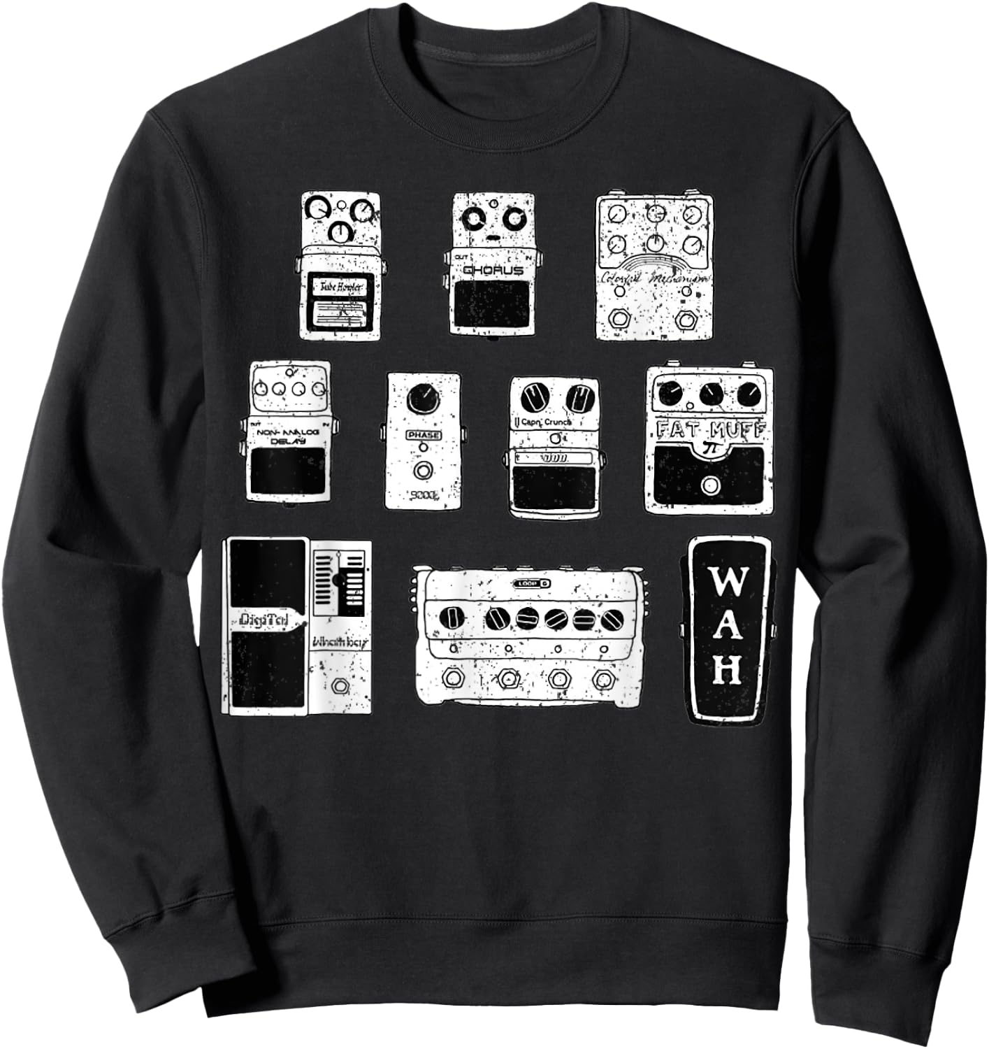 Vintage Guitar Pedals Black & White Music Gear Graphic Sweatshirt - Sweatshirt | Black