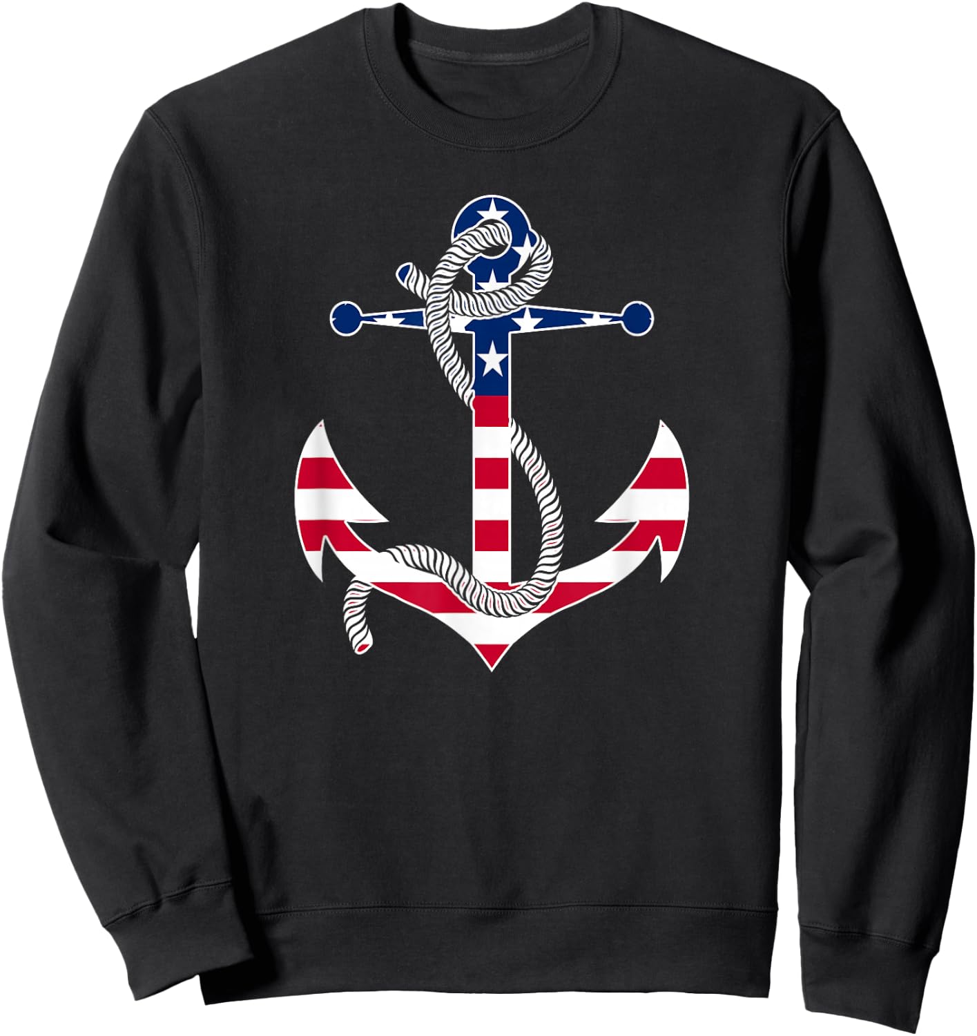 American Flag Patriotic Anchor - Memorial Day 4th of July Sweatshirt - Sweatshirt | Black
