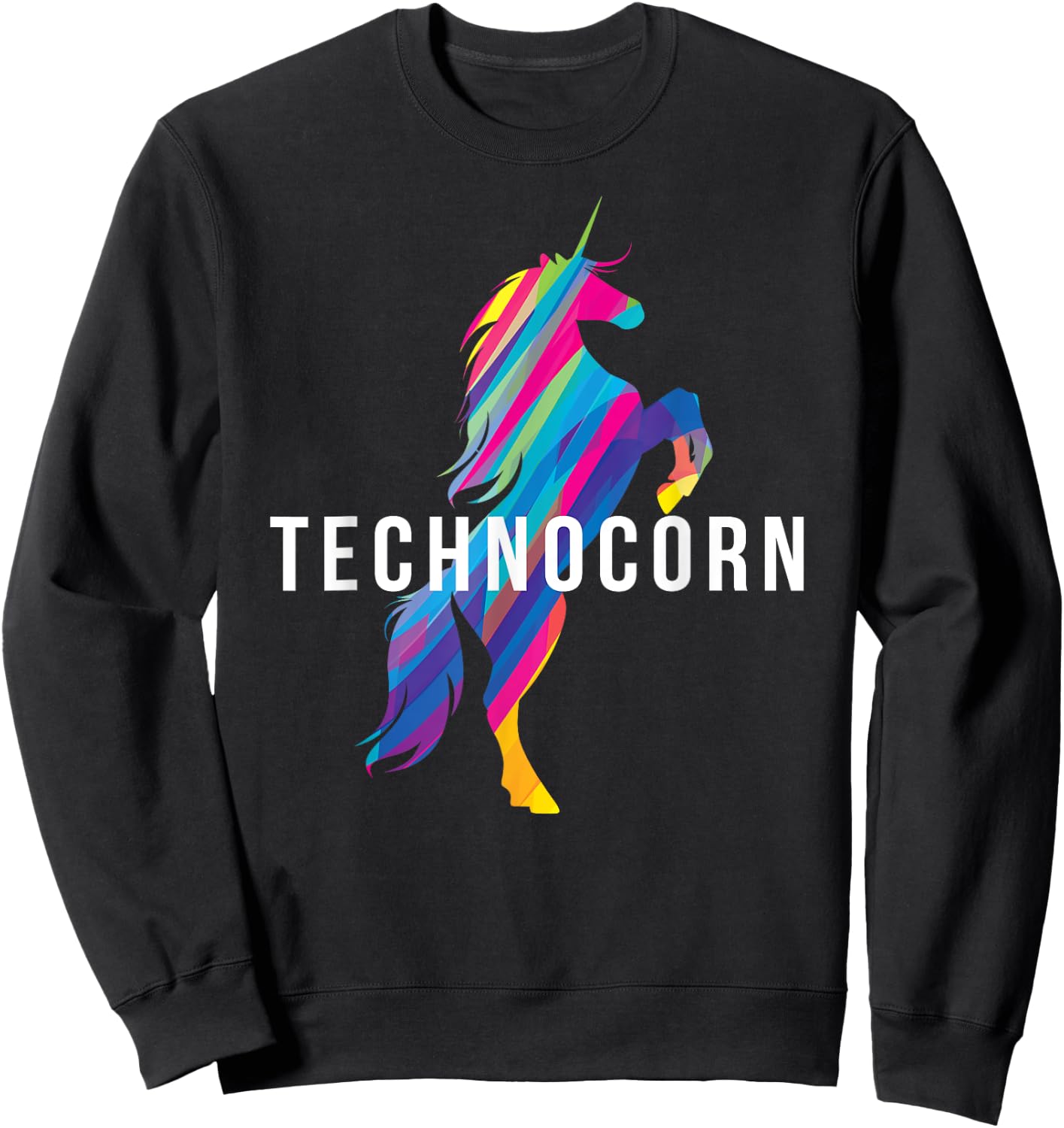 Technocorn I Electronic Raver Music DJ Festival Unicorn Sweatshirt - Sweatshirt | Black