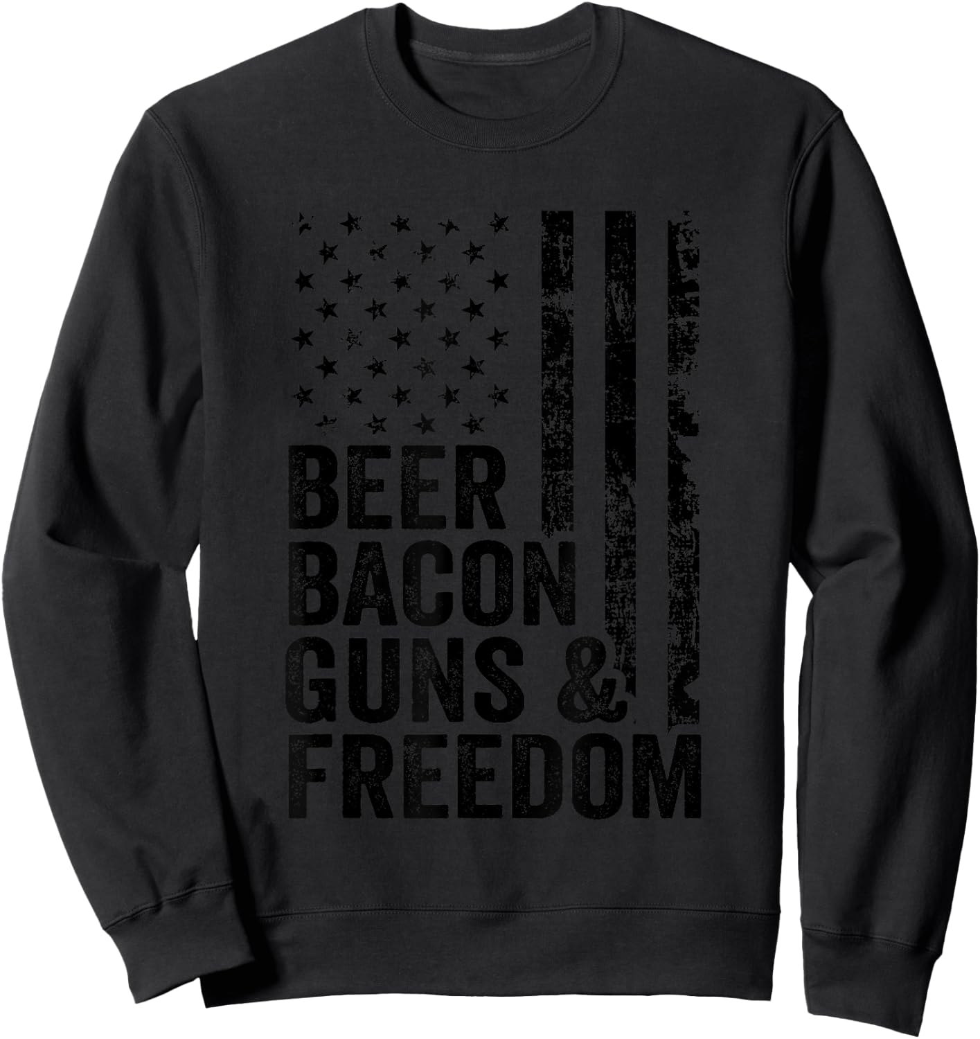 Beer Bacon Guns & Freedom / USA BBQ American Flag Drinking Sweatshirt - Sweatshirt | Black