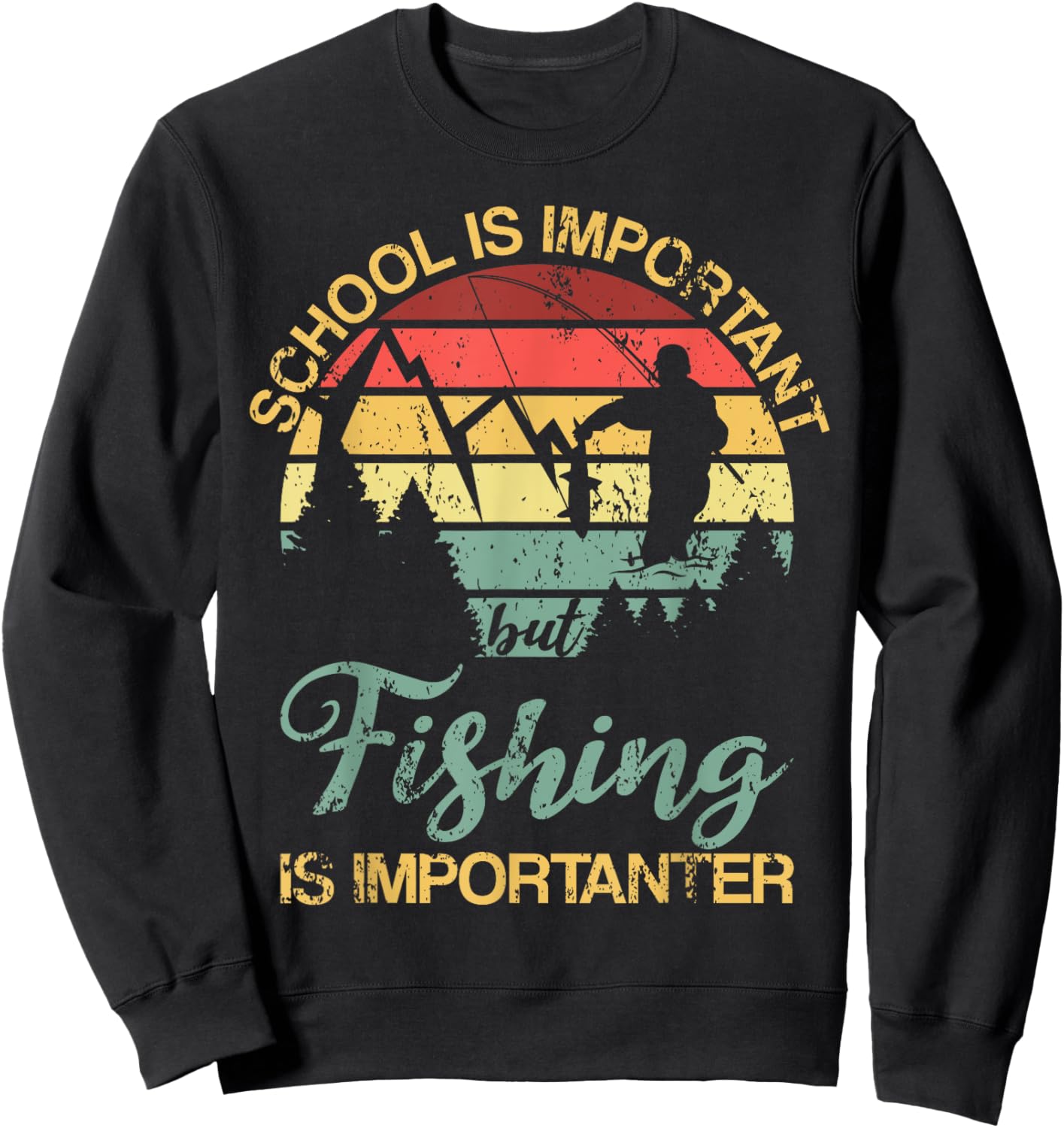 School Is Important But Fishing Is Importanter Youth Kids Sweatshirt - Sweatshirt | Black