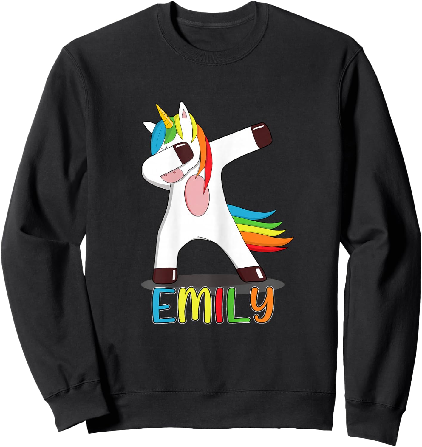 Emily Name - First Name Emily - Colourful Dabbing Unicorn Sweatshirt - Sweatshirt | Black