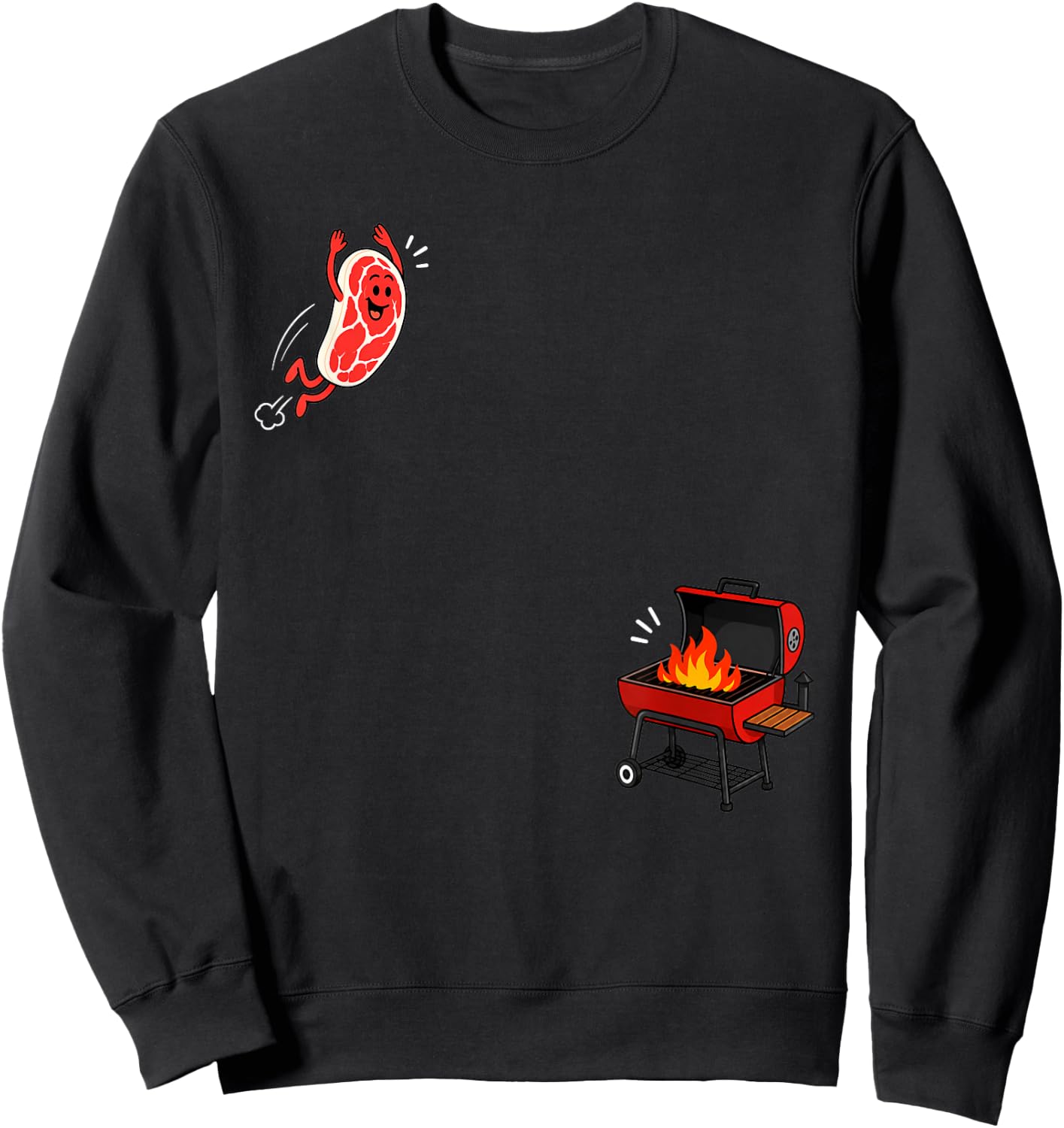 Steak Dive Funny Flying Steak BBQ Grilling Cartoon Humor Art Sweatshirt - Sweatshirt | Black