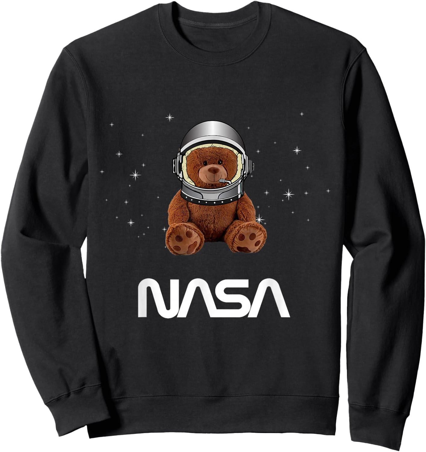 NASA Astronaut Teddy Bear Cute Helmet Worm Logo Sweatshirt - Sweatshirt | Black