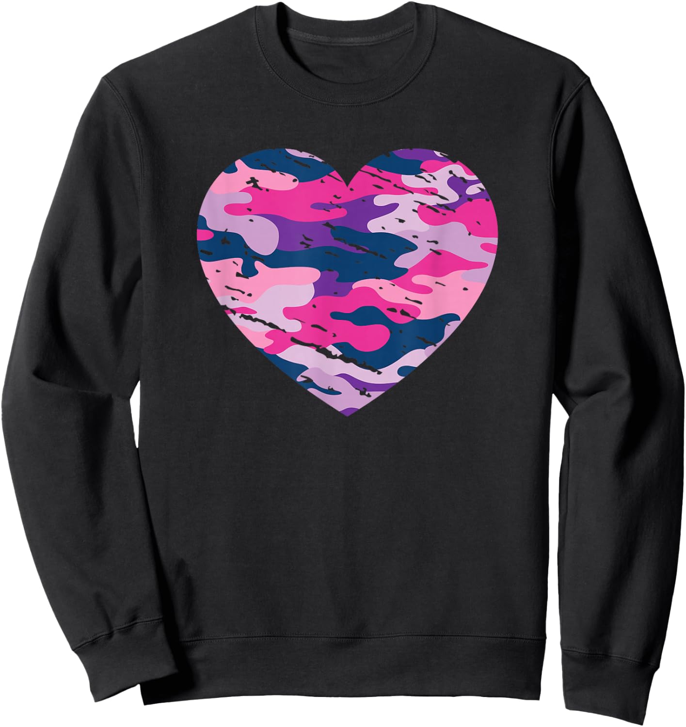 Camouflage Pink Blue Lavender Purple Camo Aesthetic Heart Sweatshirt - Sweatshirt | Black