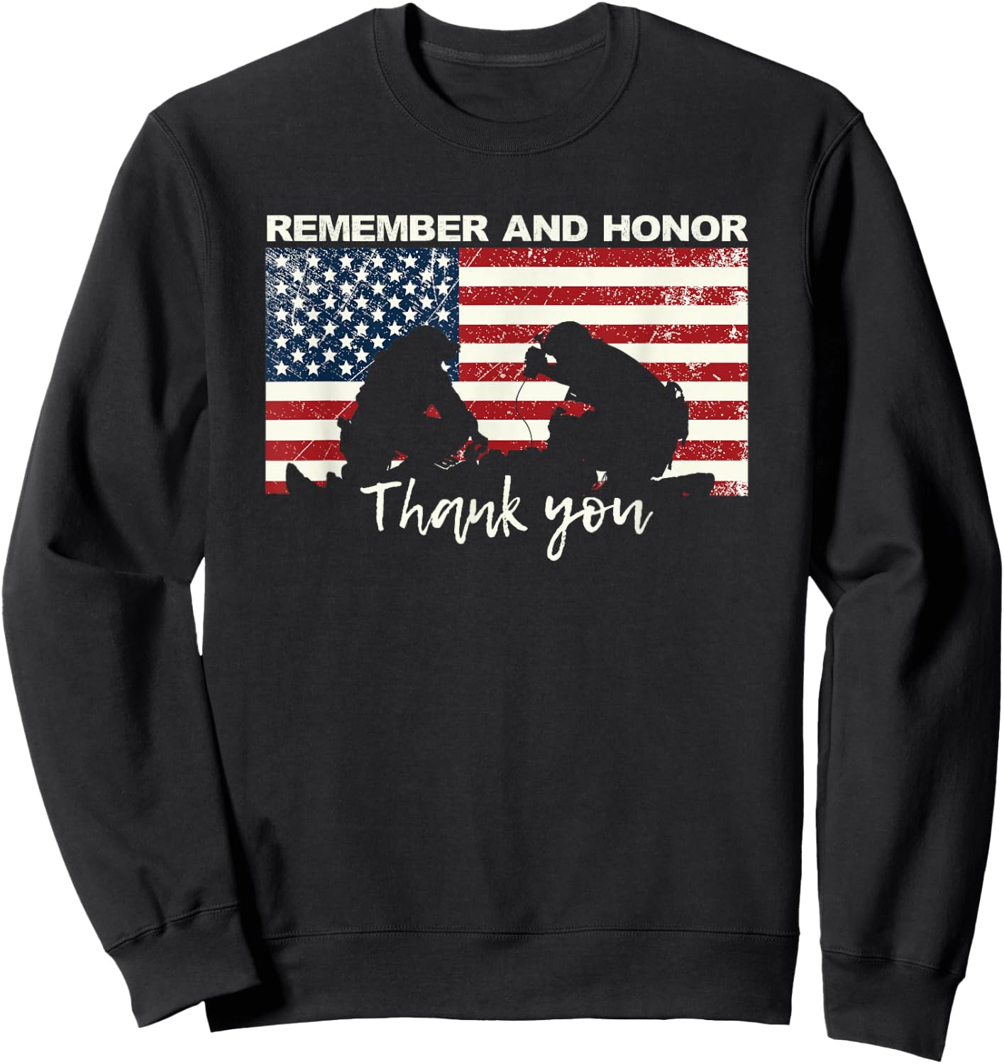 Remember & Honor Thank You First Responders Patriotic Sweatshirt - Sweatshirt | Black
