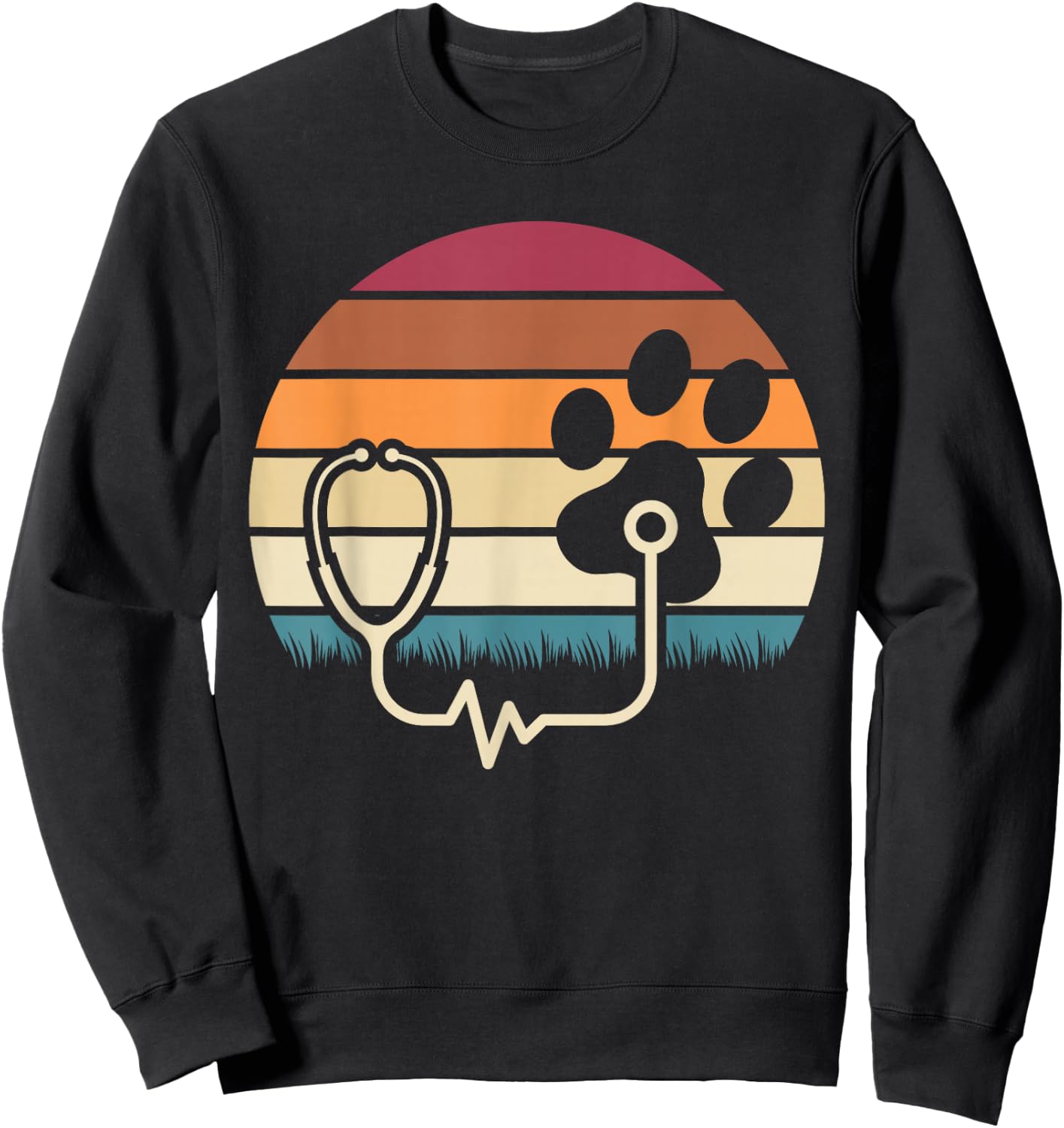 Retro Paw Stethoscope Vet Tech Funny Veterinary Technician Sweatshirt - Sweatshirt | Black