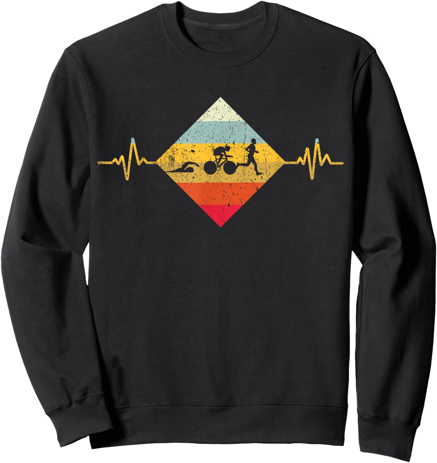 Vintage Triathlon Swim Bike Run Triathlete Heartbeat Sweatshirt - Sweatshirt | Black