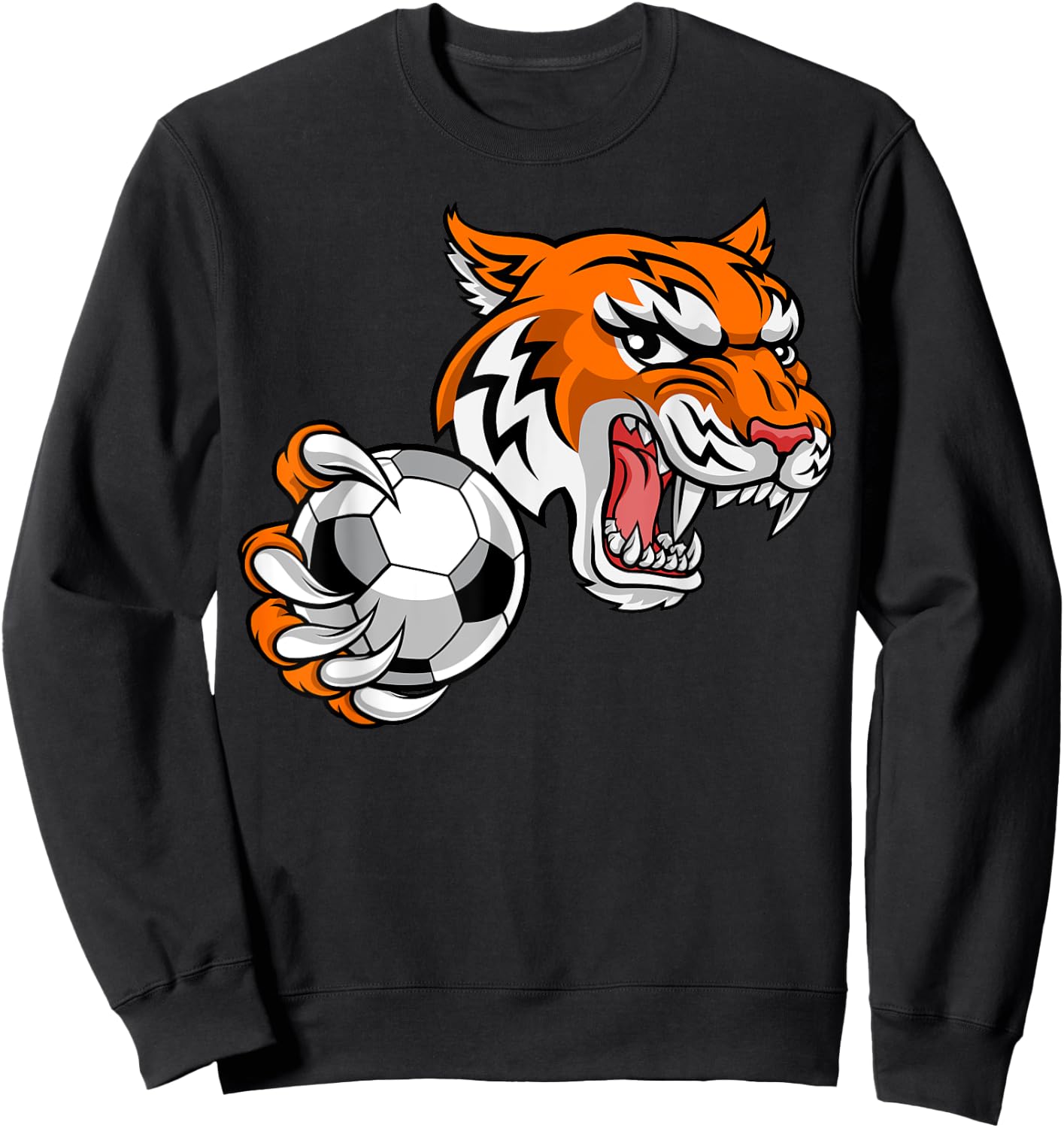 Tiger Cartoon Sports Tigers Team Mascot Soccer Football Ball Sweatshirt - Sweatshirt | Black