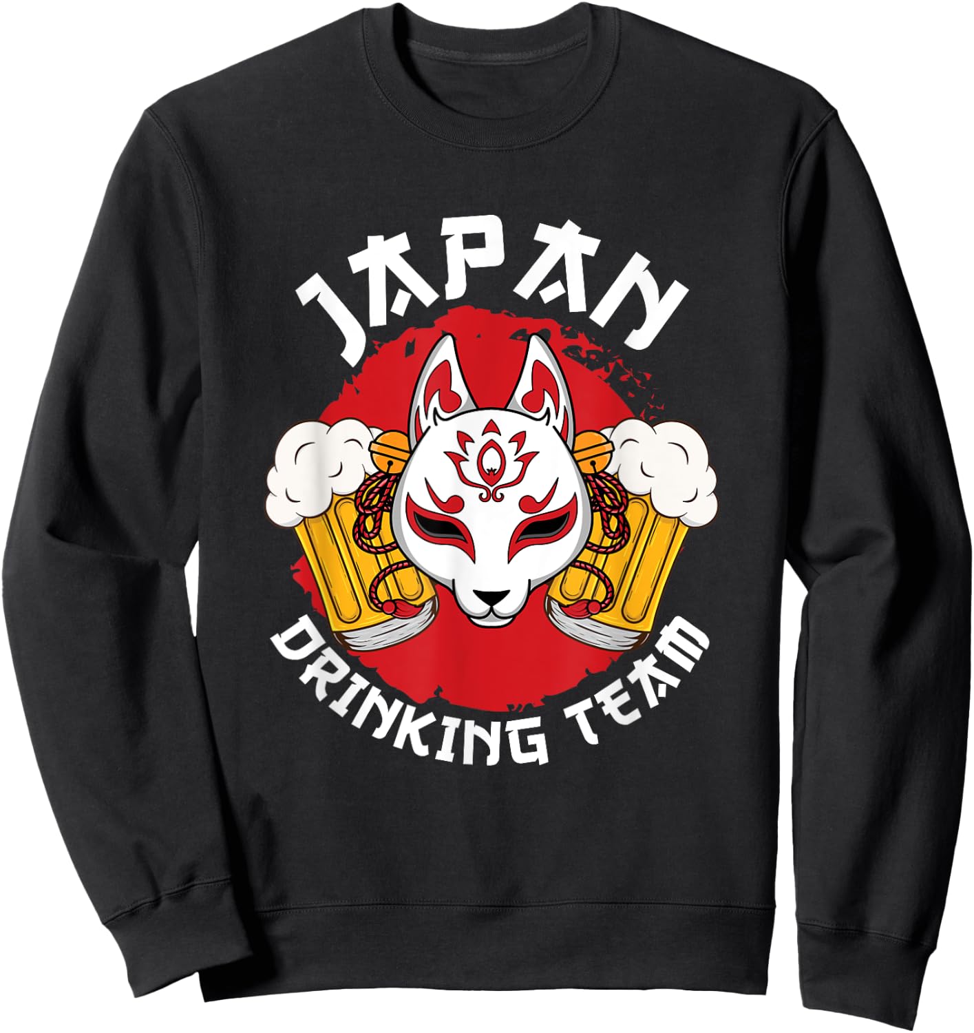 Japan Drinking Team Beer Alcohol Pub Party Kitsune Mask Flag Sweatshirt - Sweatshirt | Black