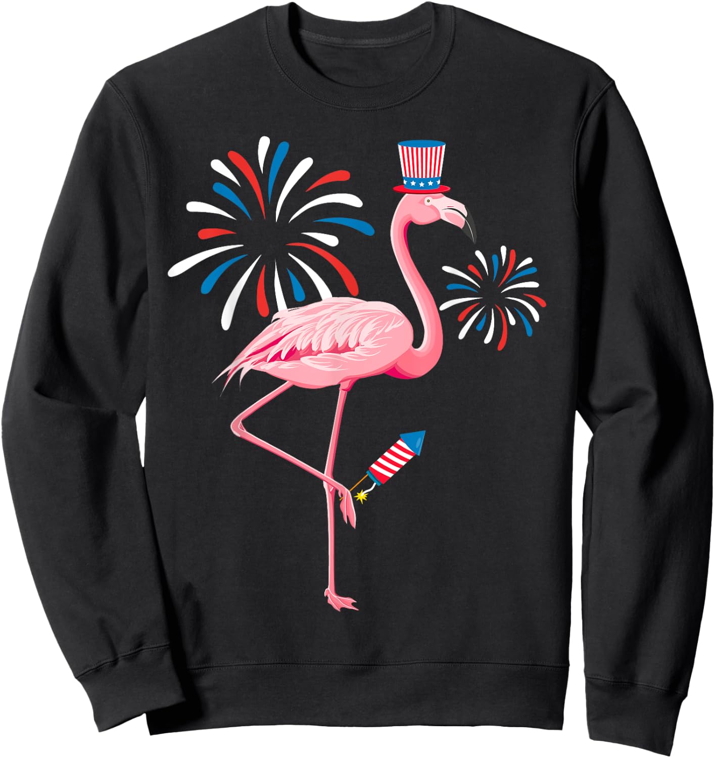 Cute 4th Of July Flamingo Fireworks Kids Toddler Boys Girls Sweatshirt - Sweatshirt | Black