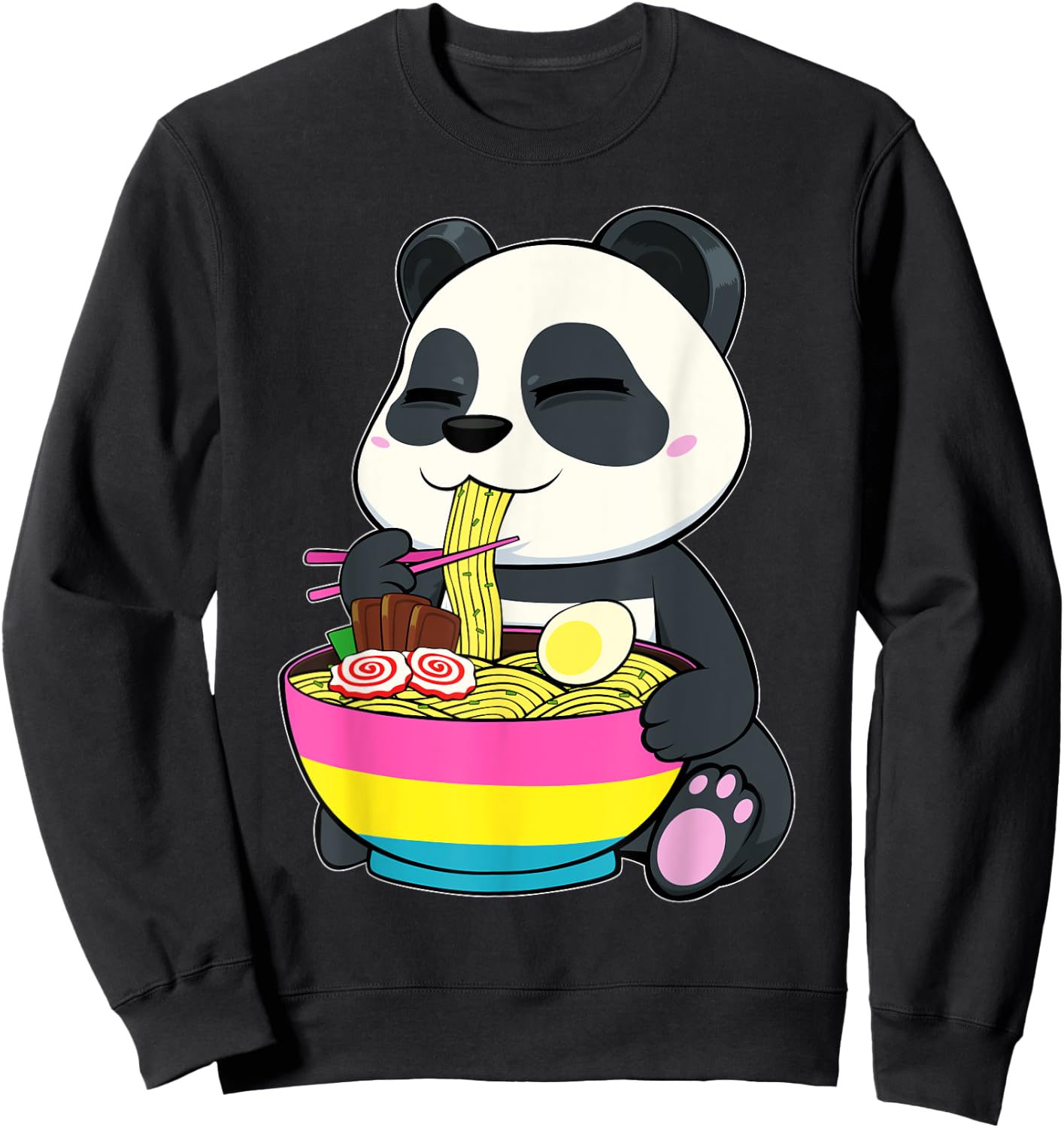 Panda Eating Ramen LGBT-Q Pansexual Pride Pan Flag Color Sweatshirt - Sweatshirt | Black