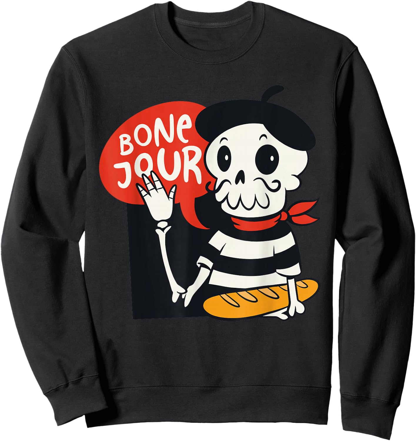 French Halloween Shirt Bone-Jour Shirt Halloween Skeleton Sweatshirt - Sweatshirt | Black