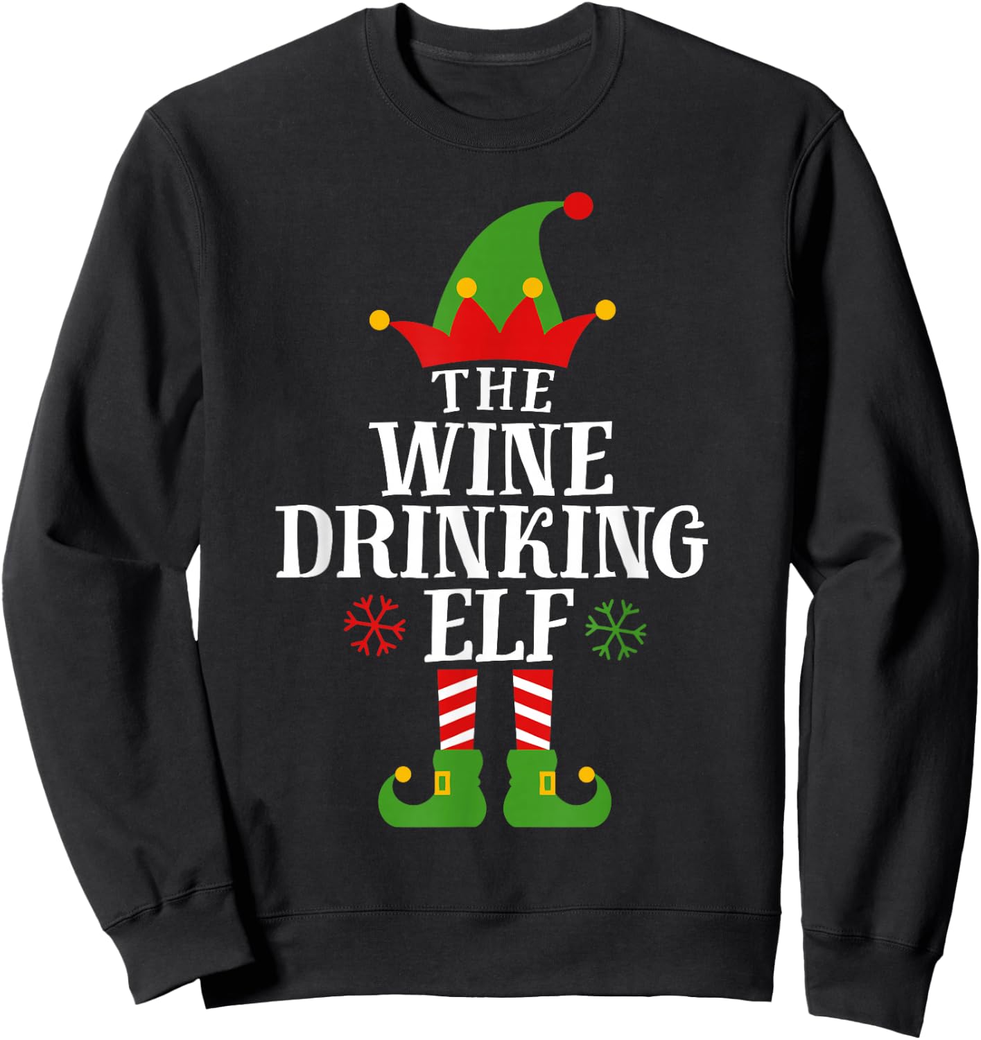 The Wine Drinking Elf Funny Matching Family Christmas Pajama Sweatshirt - Sweatshirt | Black