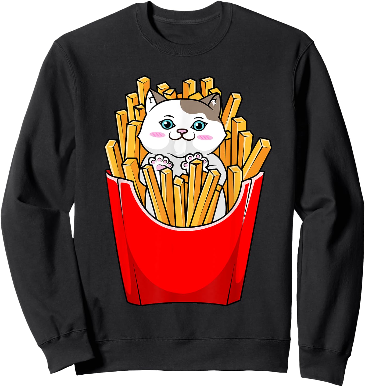 French Fries Cute Kitty Cat Funny Sweatshirt - Sweatshirt | Black