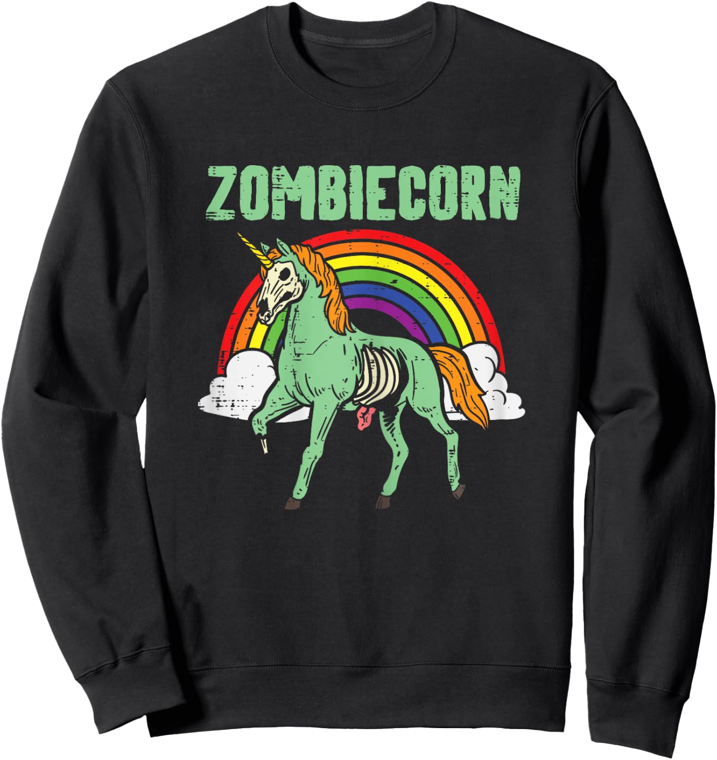 Zombicorn Zombie Unicorn Rainbow Scary Halloween Girls Women Sweatshirt - Sweatshirt | Black
