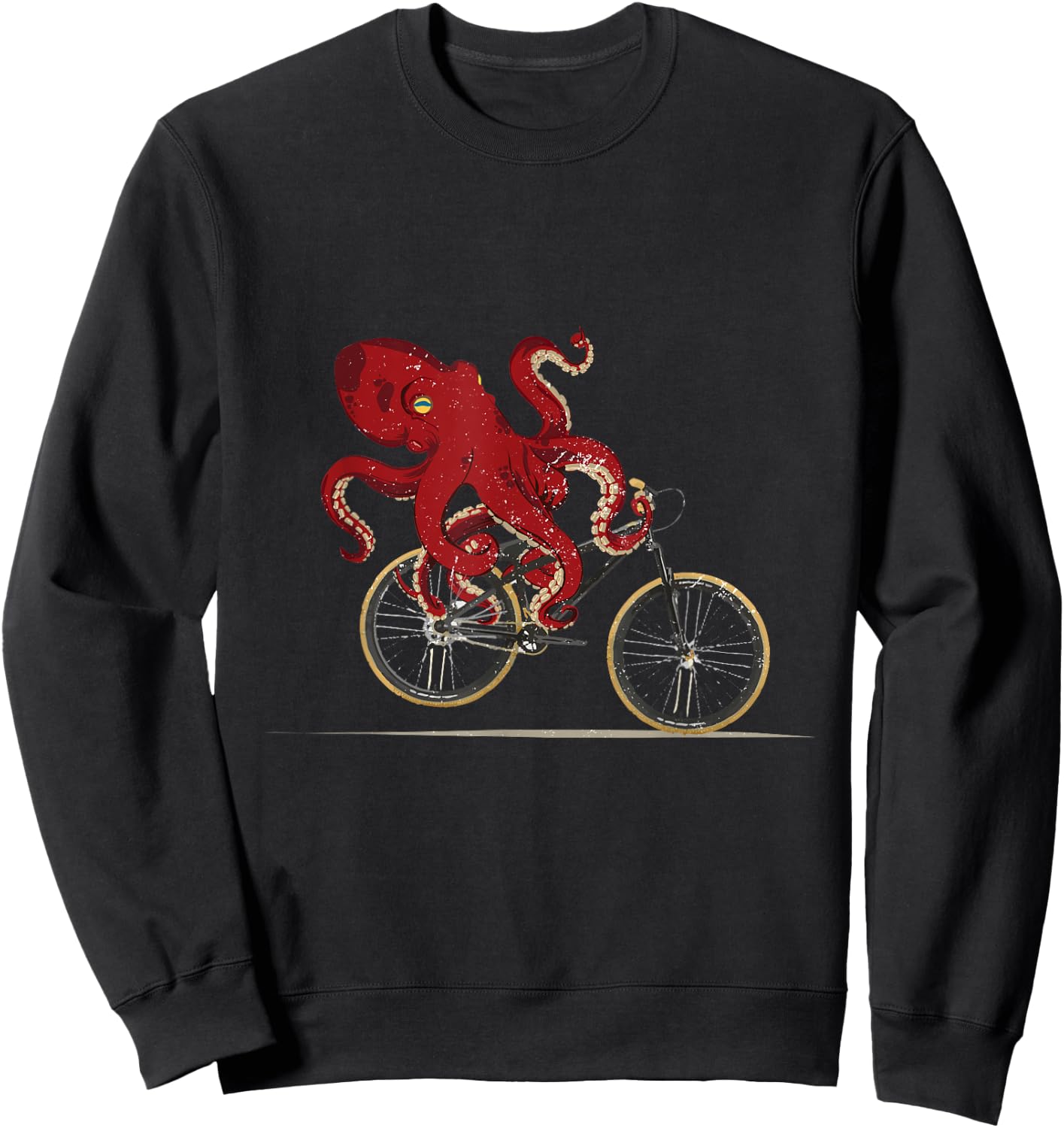 Funny Graphic Octopus Bicycle Graphic Men Women Retro Hobby Sweatshirt - Sweatshirt | Black