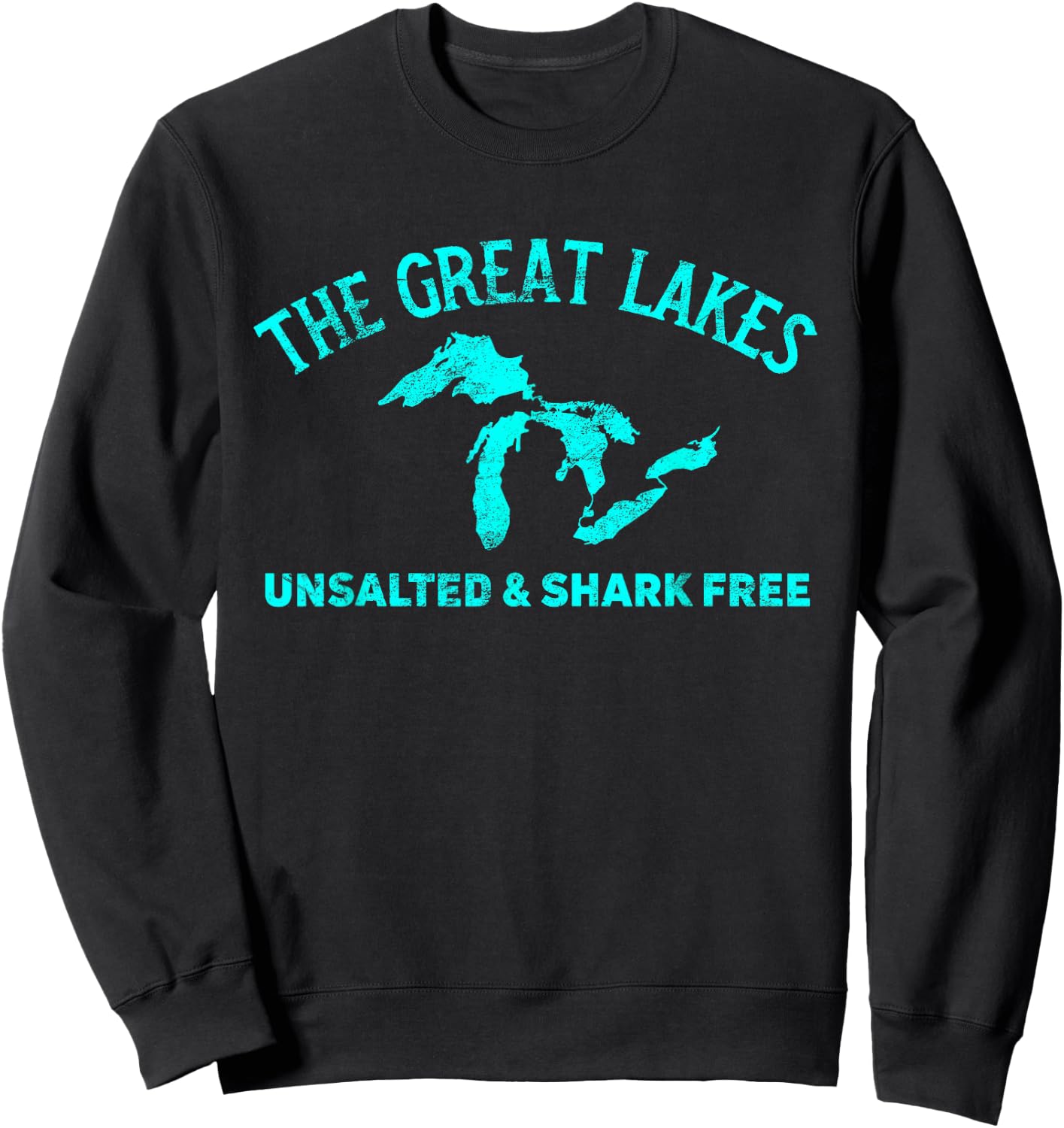 The Great Lakes Unsalted & Shark Free Michigan Gift Vintage Sweatshirt - Sweatshirt | Black